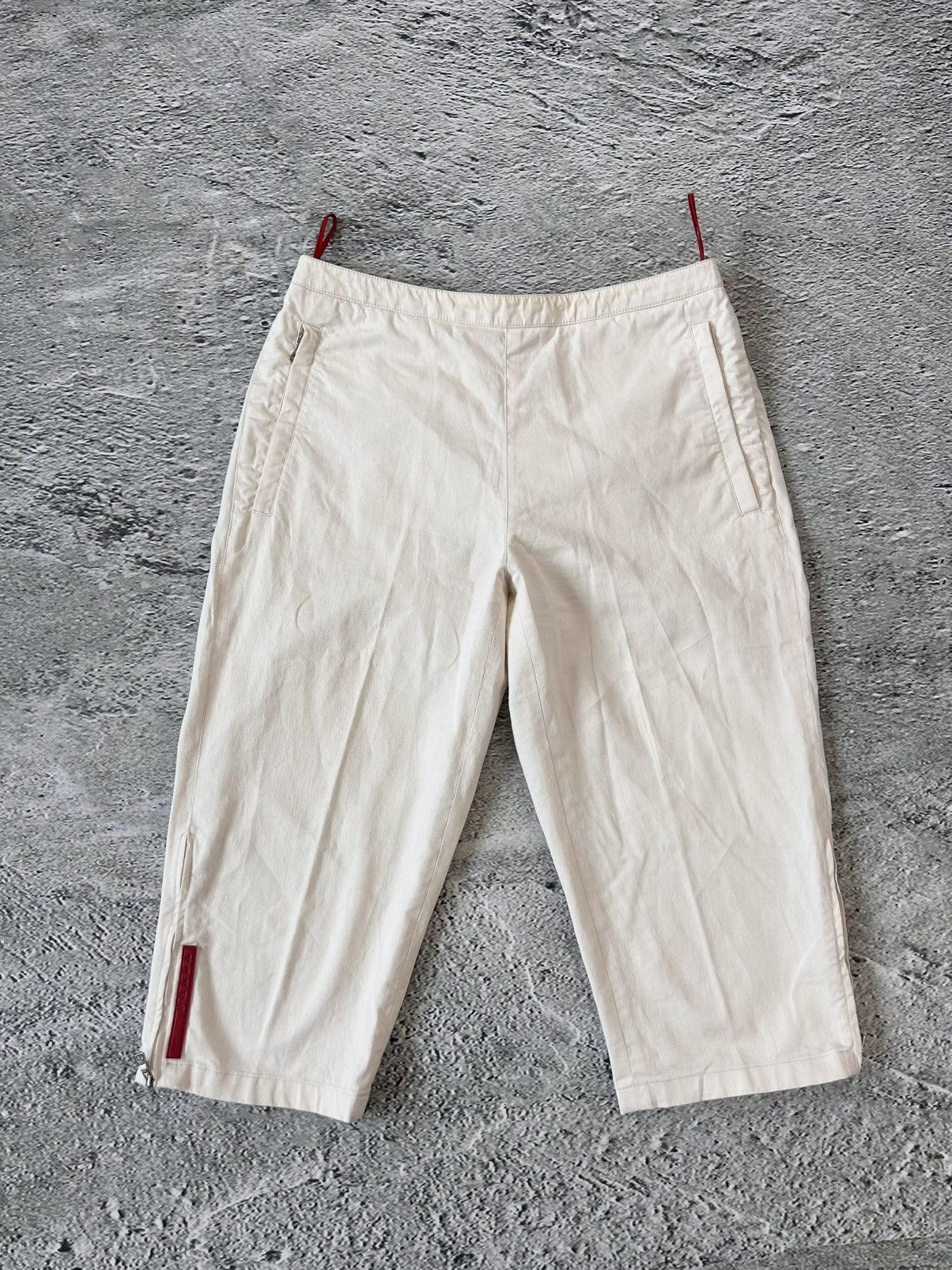 Prada red tab shorts white capri pants vintage