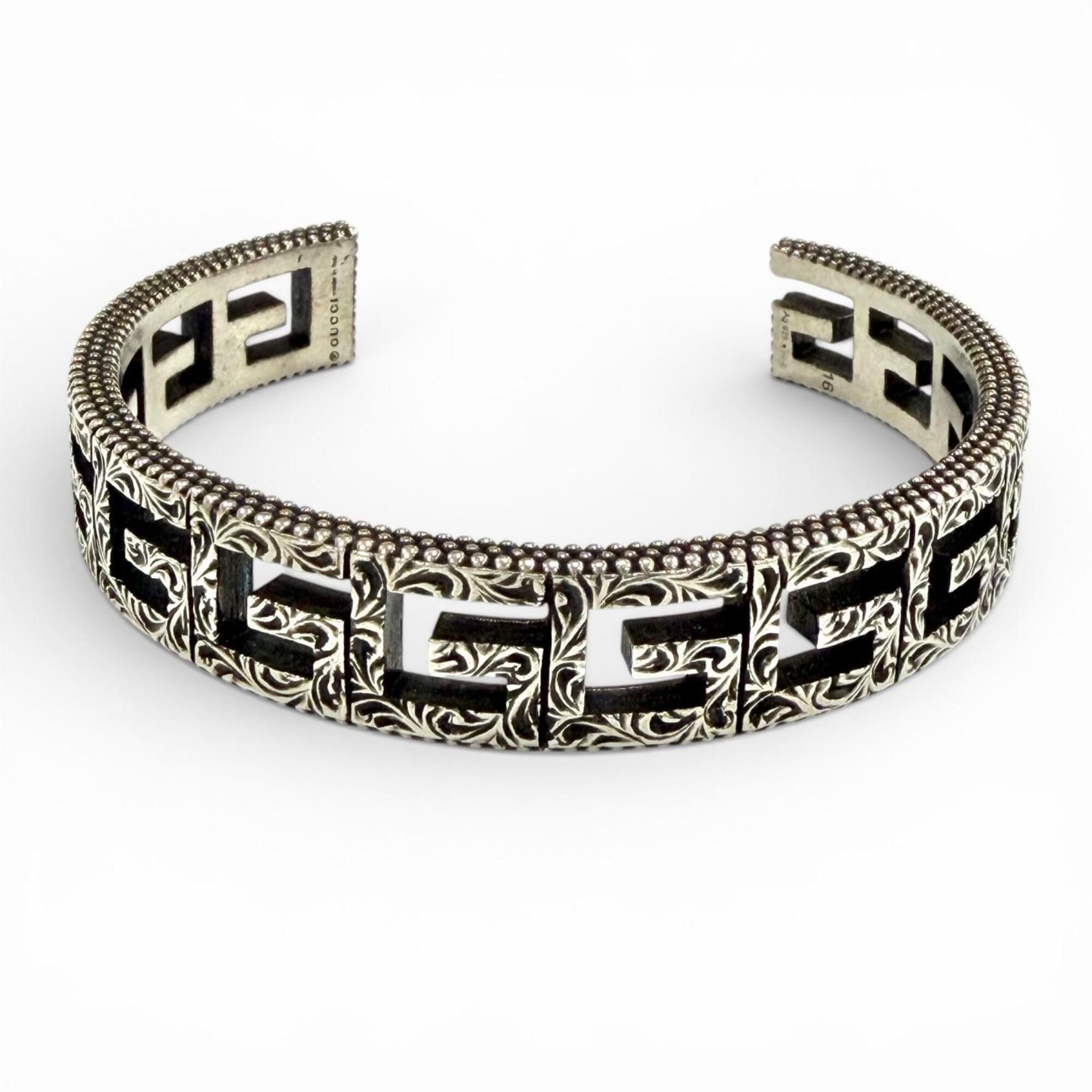 Gucci GUCCI 551919 Square G Arabesque G-Cube Bangle Bracelet, Silver, Size 16, Made in Italy, Weight 28.5g, Women's. Size ONE SIZE - 1 Thumbnail