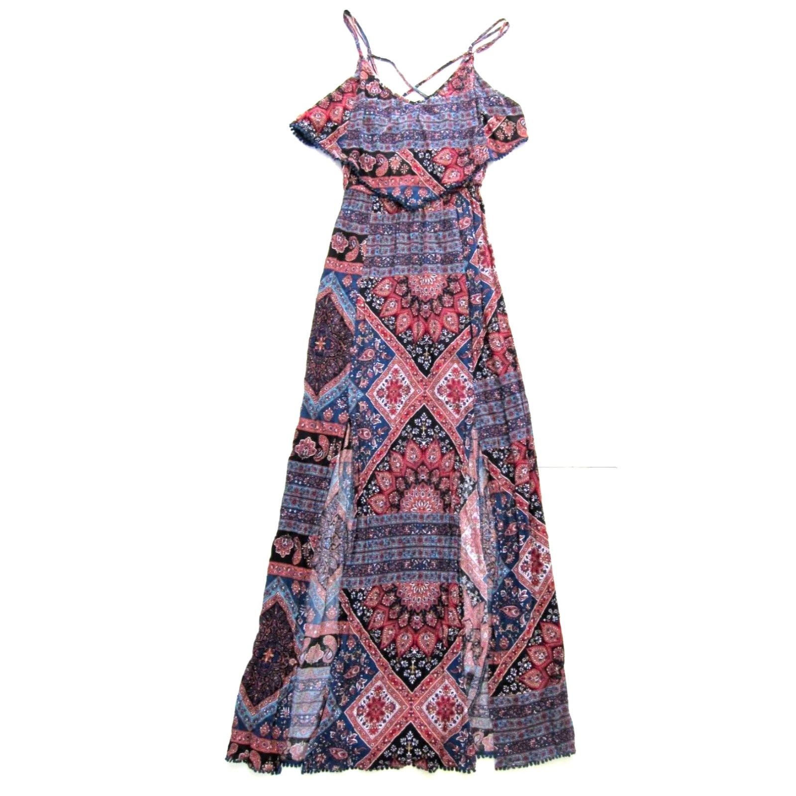 American Eagle Outfitters VINTAGE American Eagle Rayon Pink Blue Black Paisley Floral Long Maxi Tank Slip Dress XS Size XS / US 0-2 / IT 36-38 - 2 Thumbnail