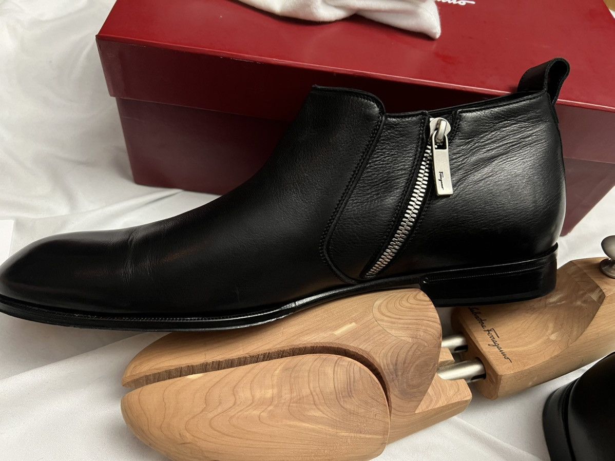 Salvatore Ferragamo LINK NERO CALF ALL LEATHER ANKLE BOOT Size US 10.5 / EU 43-44 - 7 Thumbnail