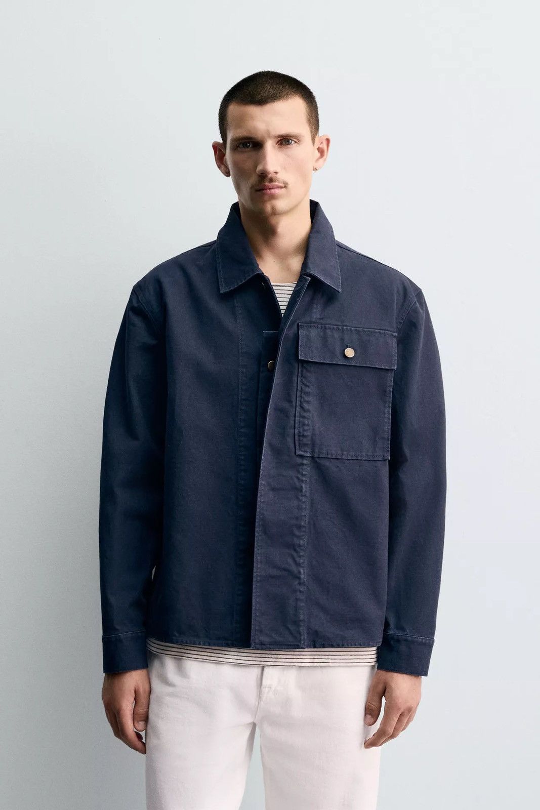 Zara CANVAS OVERSHIRT WITH POCKET Size US L / EU 52-54 / 3 - 3 Thumbnail