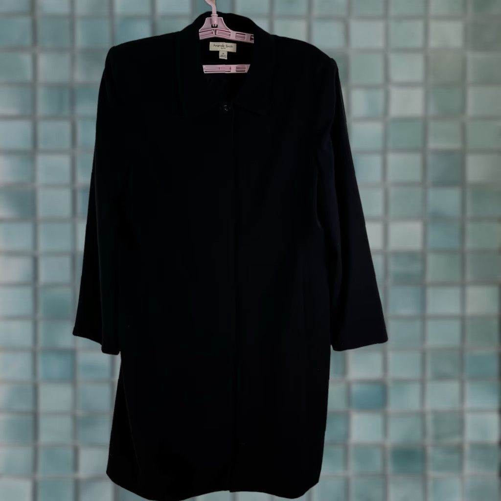 Vintage Amanda Smith Button-Up Trench Coat Womens 14 Black Polyester Long Sleeve Button Closure Size XL / US 12-14 / IT 48-50 - 1 Thumbnail