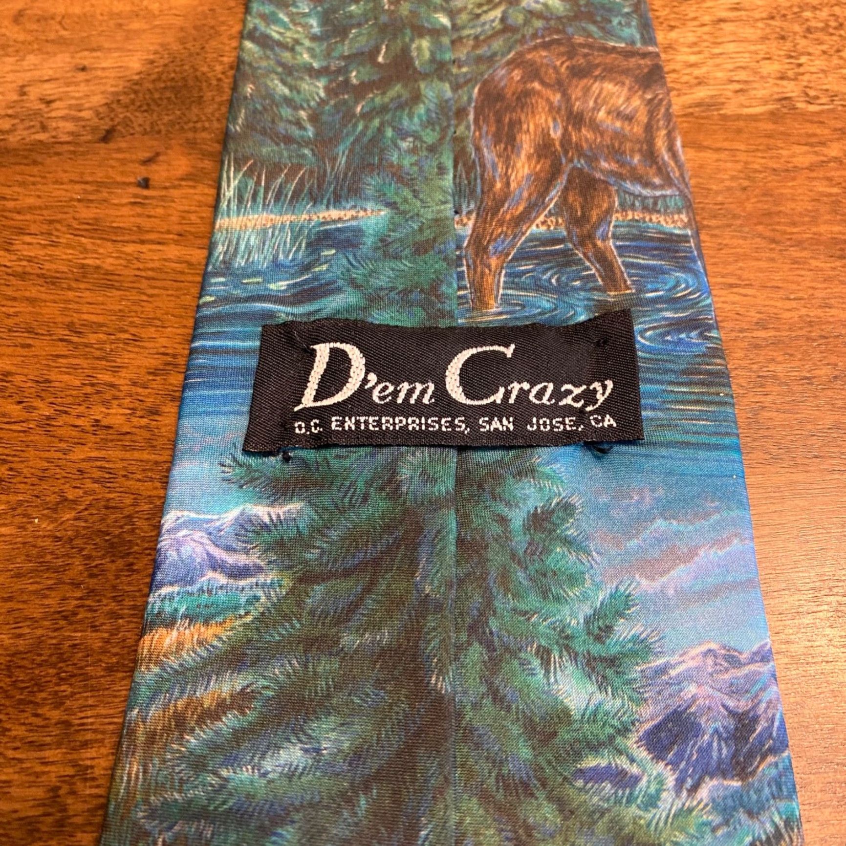 Vintage D'em Crazy Moose Woodland Lake Scene Neck Tie 3.6" Wide - Blue Polyester Men's Tie Size ONE SIZE - 3 Thumbnail