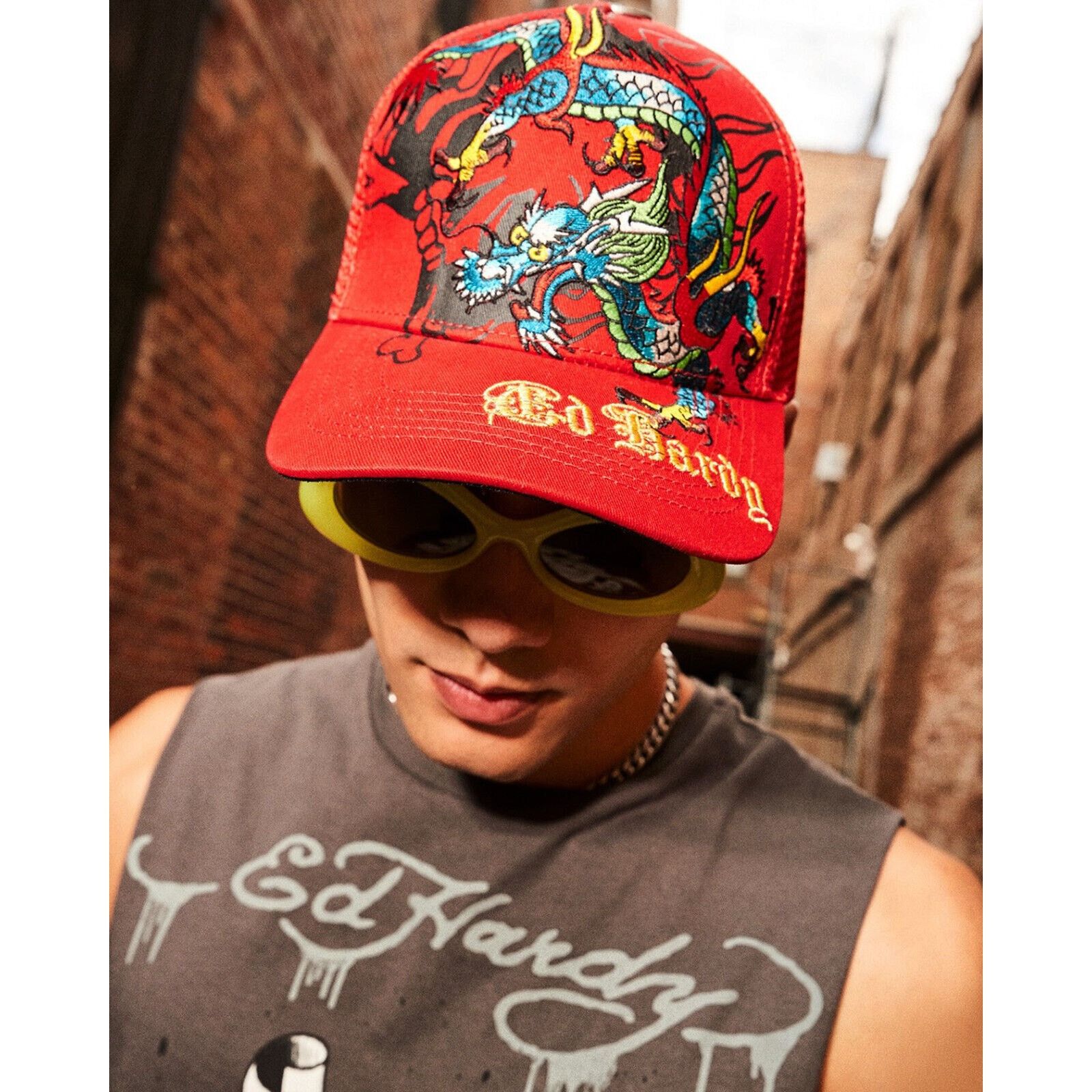 Ed Hardy Ed Hardy Trucker Hat Embroidered Tattoo Dragon Red Cap Size ONE SIZE - 2 Thumbnail