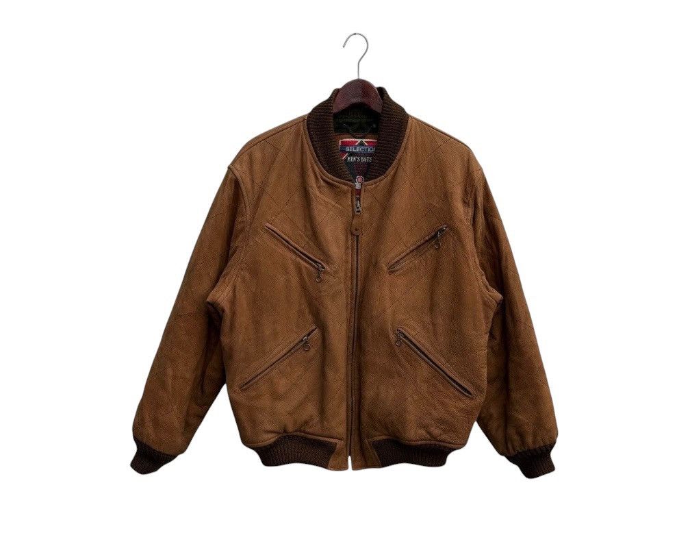 Japanese Brand Vintage Men’s Ba-Tsu Brown Quilted Leather Bomber Jacket Size US M / EU 48-50 / 2 - 1 Thumbnail