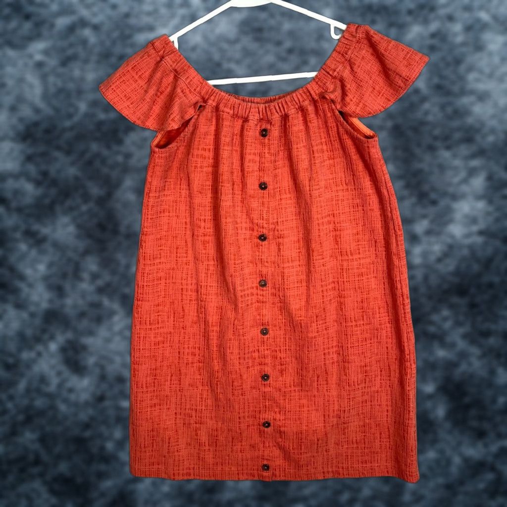 Madewell VINTAGE Madewell Off-Shoulder Button-Down Dress Orange Womens XS Dress Size XS / US 0-2 / IT 36-38 - 1 Thumbnail