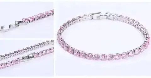 Sterling Silver 4mm Tennis Chain Sterling Silver Pink Bracelet Size ONE SIZE - 4 Thumbnail