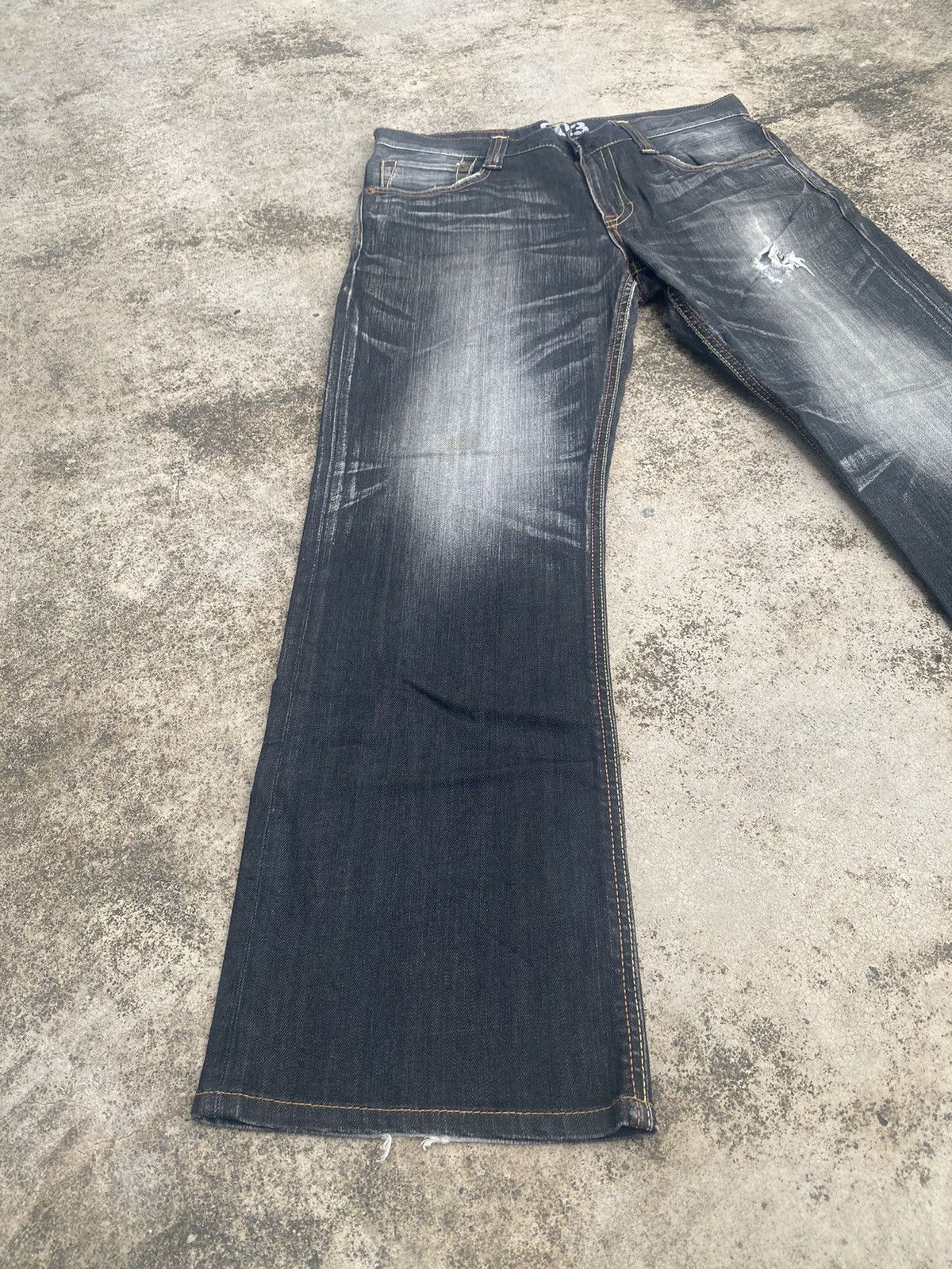 Edwin × Vintage Flare Jeans Vintage y2k Edwin Distress Clawmark Bootcut Size US 35 - 1 Thumbnail