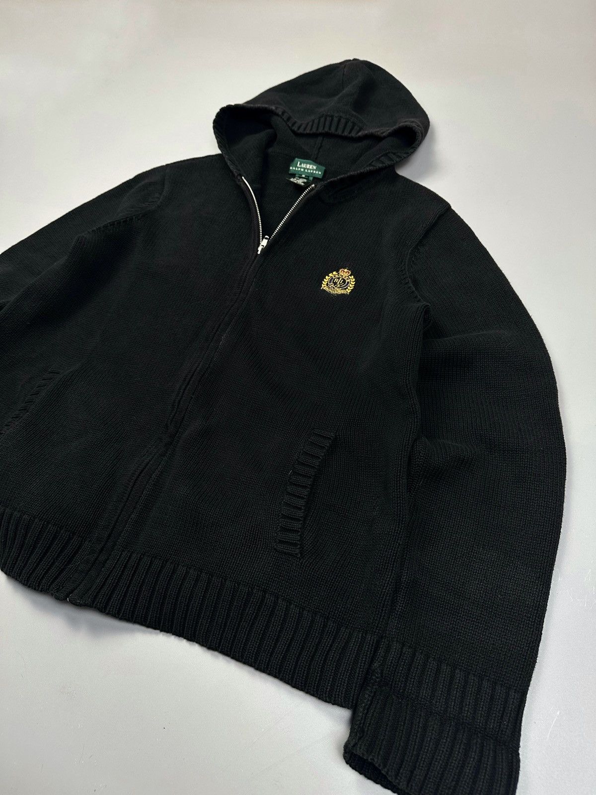 Polo Ralph Lauren × RRL Ralph Lauren Lauren Ralph Lauren Black Knit Zip Hoodie Size M / US 6-8 / IT 42-44 - 2 Thumbnail