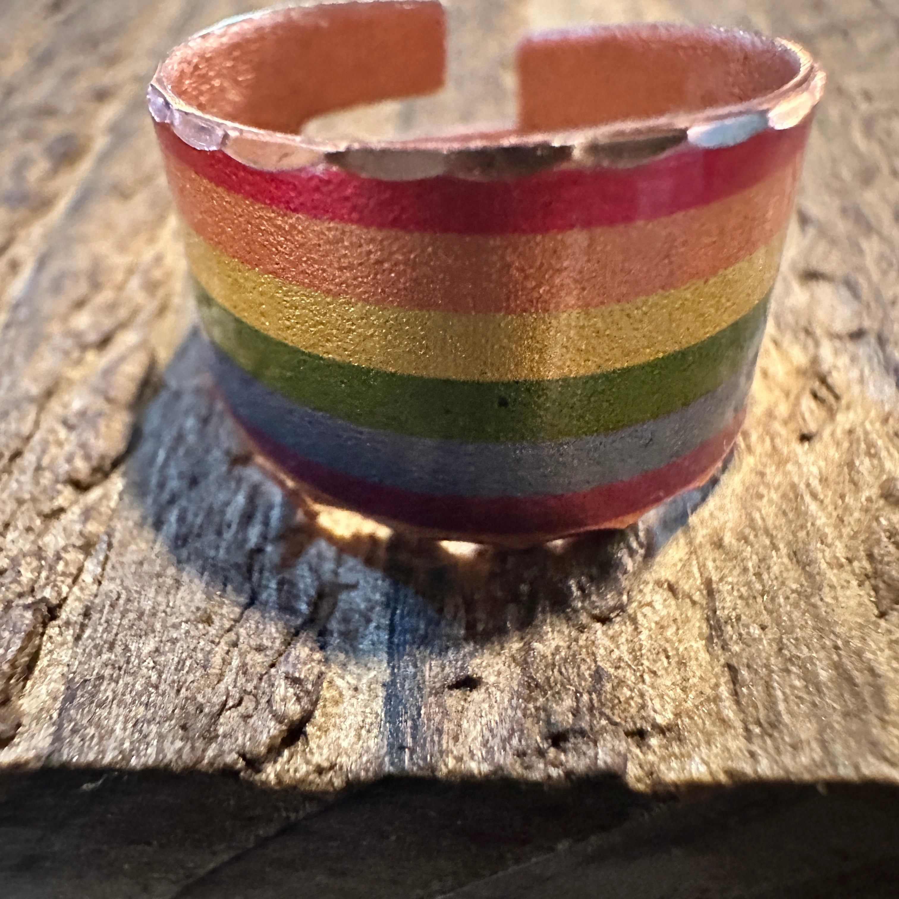 Other Handmade Boho Copper Wide Cuff Ring, Diamond Cut Rainbow Pri Size ONE SIZE - 6 Thumbnail