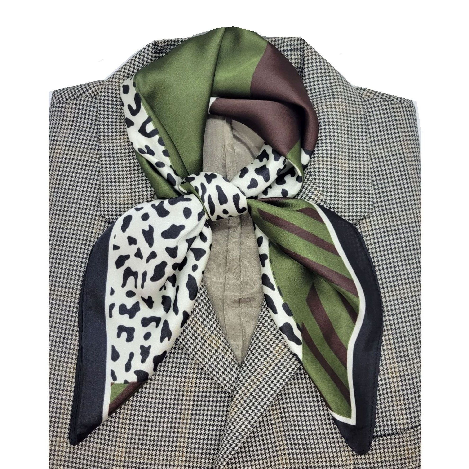 Other ✨Elegant Bandana Square Silky Scarf BLACK Green Animal Print Size ONE SIZE - 2 Thumbnail