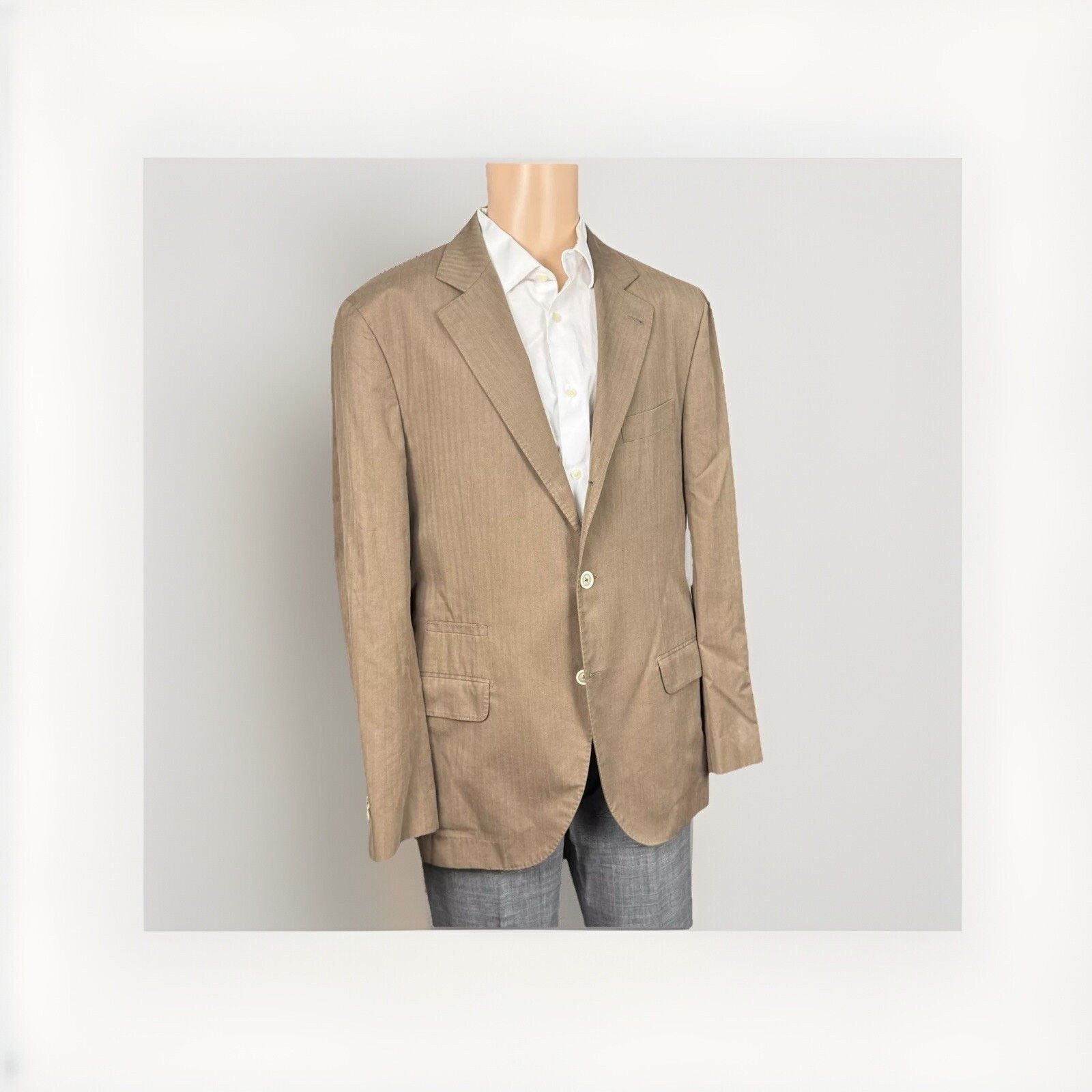 Brunello Cucinelli Brunello Cucinelli Brown Herringbone 100%cotton Blazer 52/42 Size 42R - 1 Thumbnail