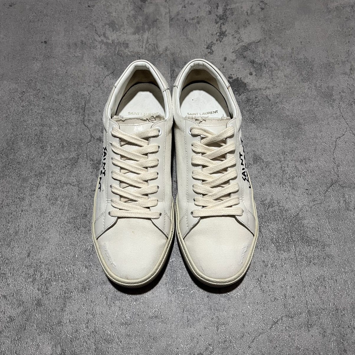 Saint Laurent Paris Court Classic Low SL/06 Logo Distressed Canvas Hedi Slimane Size US 8 / IT 38 - 6 Thumbnail