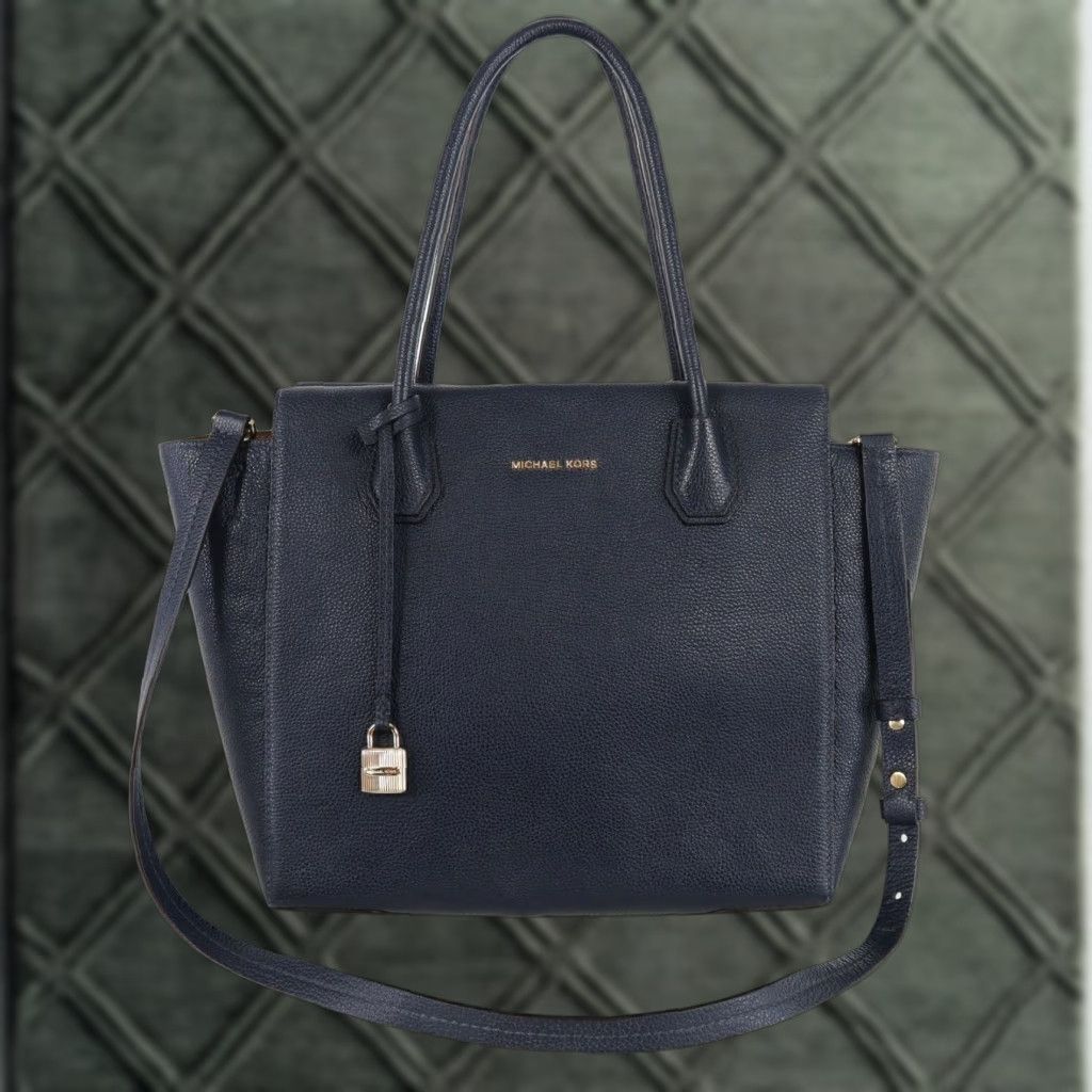 Michael Kors Mercer Large Satchel Handbag Blue Leather WomenS Purse, Women's