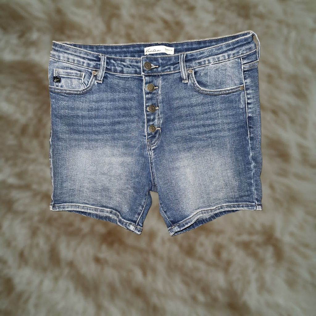 Vintage KanCan Mom Jean Shorts Women's 31 Button Fly High Rise Stretch Denim Blue Casual Preppy Regular Inseam 4" Size 24" / US 00 / IT 34 - 1 Thumbnail