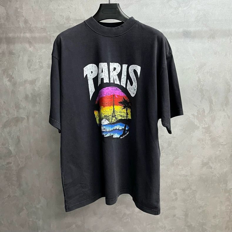 Balenciaga Balenciaga Black Letter Building Printed Crewneck Short Sl Size US XL / EU 56 / 4 - 1 Thumbnail