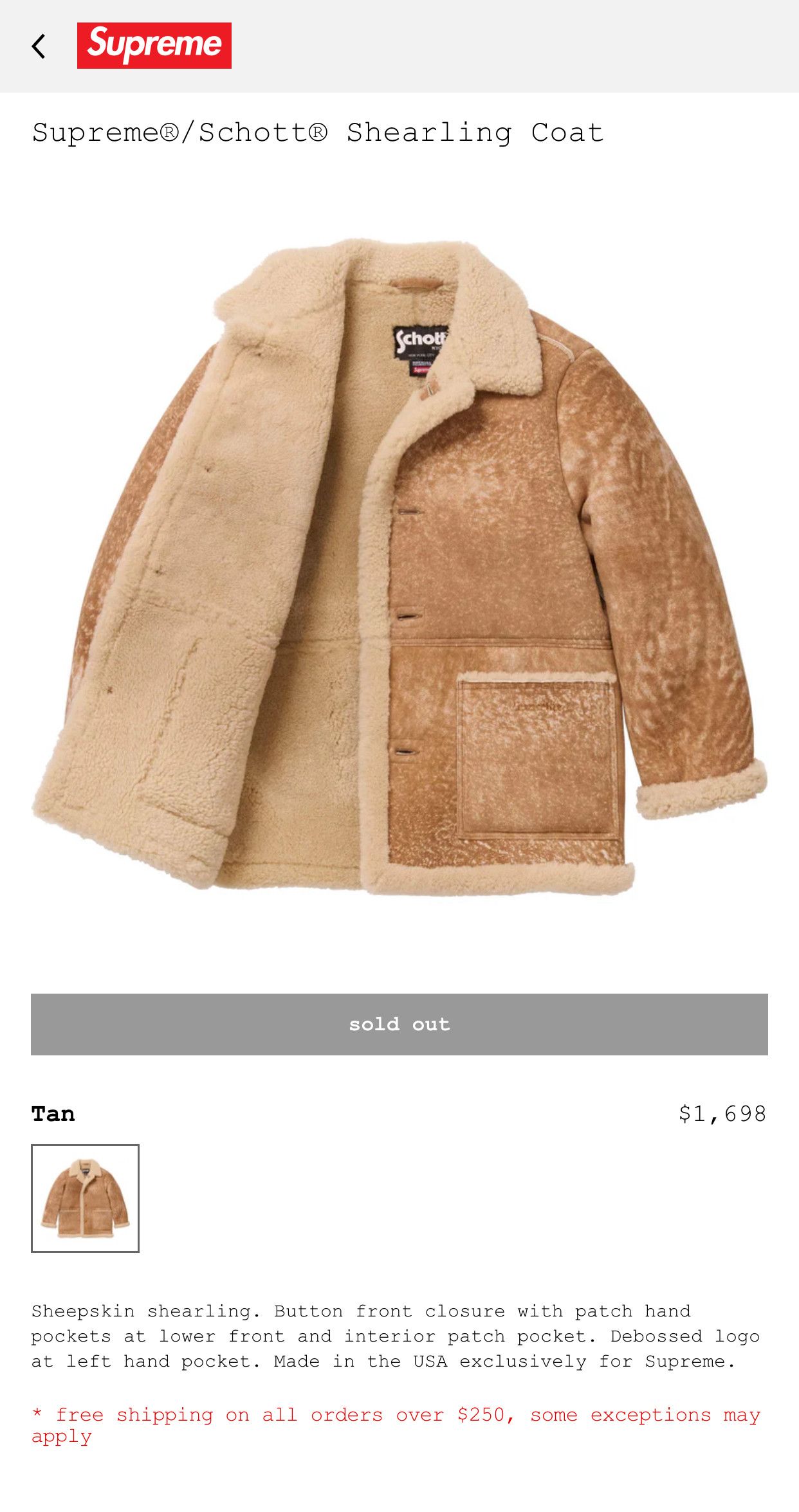 Supreme Supreme Schott Shearling Coat Size US M / EU 48-50 / 2 - 10 Thumbnail