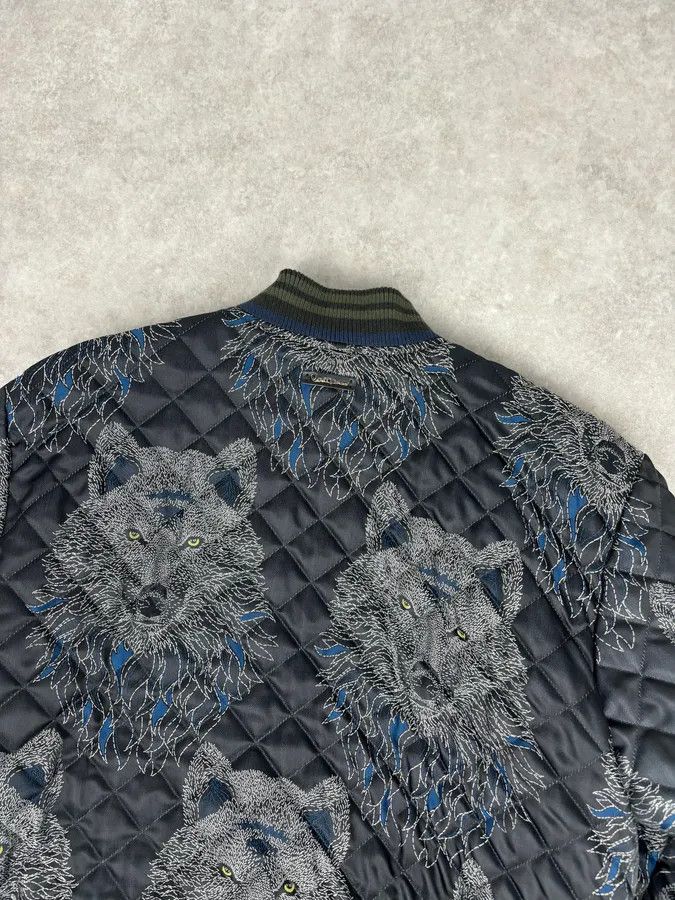 Roberto Cavalli Roberto Cavalli Black Nylon Wolf Embroidered Quilted Bomber Jacket Size US M / EU 48-50 / 2 - 6 Thumbnail
