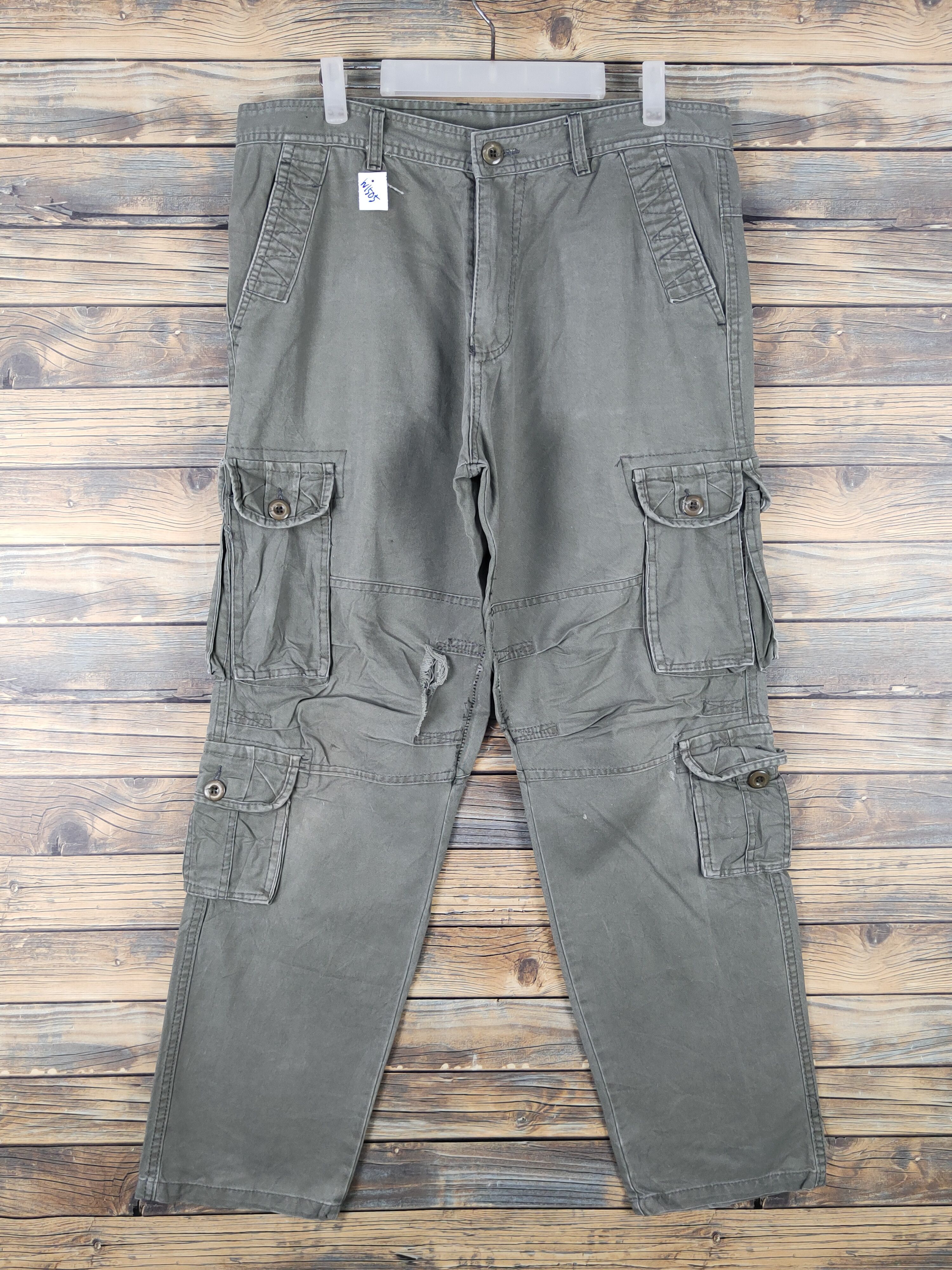 Japanese Brand Japanese Brand Olive Multipocket Tactical Cargo Pants #W1505 Size US 35 - 1 Thumbnail