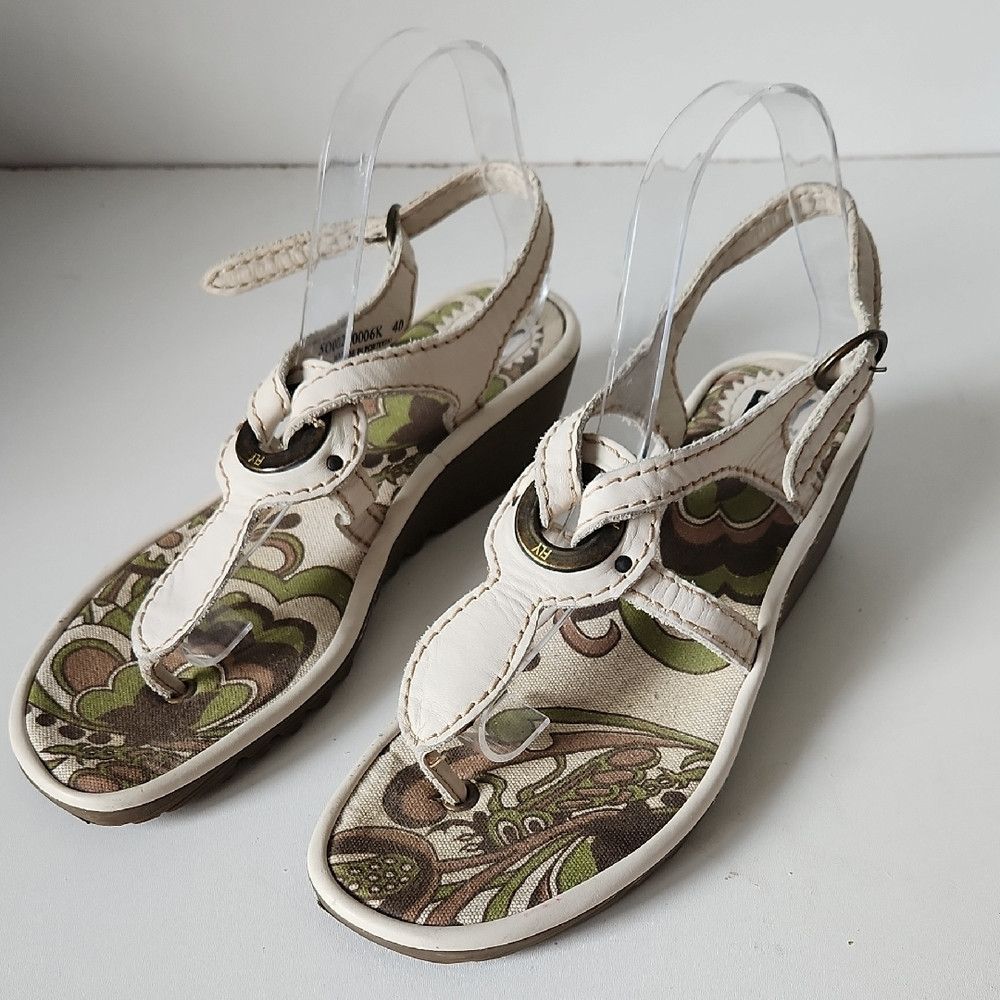 Fly London | Leather Thong Sandals Wedges White Size 40, Women's