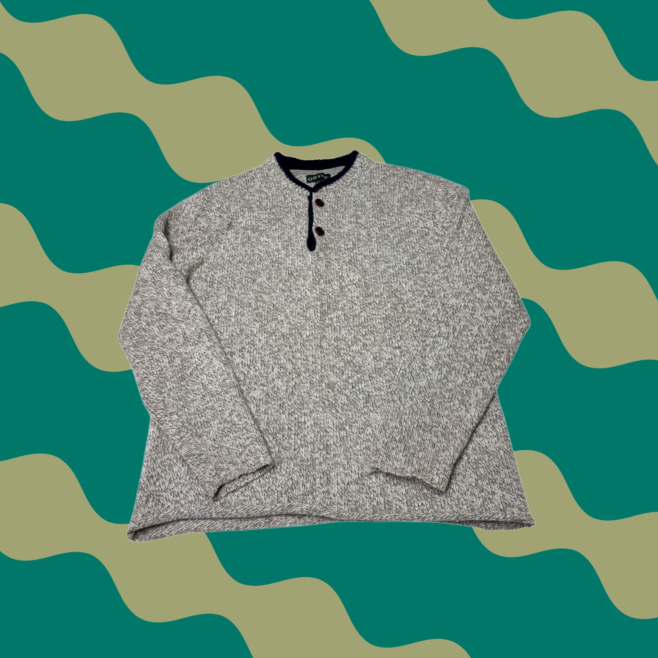 Orvis VINTAGE Orvis Mens Wool Blend Henley Sweater Large Marled Grey Oatmeal Long Sleeve L Size US L / EU 52-54 / 3 - 1 Thumbnail