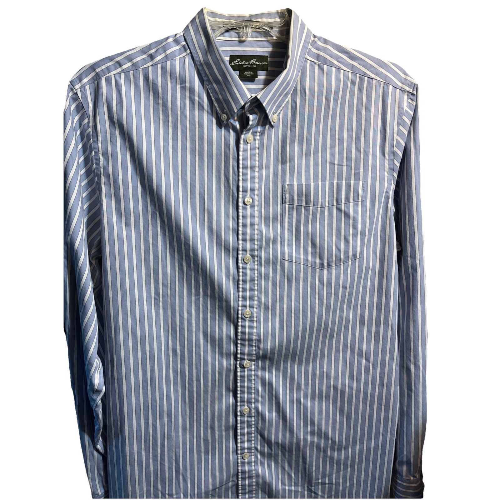 Eddie Bauer Eddie Bauer Men’s Blue Striped Shirt XLT Cotton LS Button Size US XL / EU 56 / 4 - 1 Thumbnail