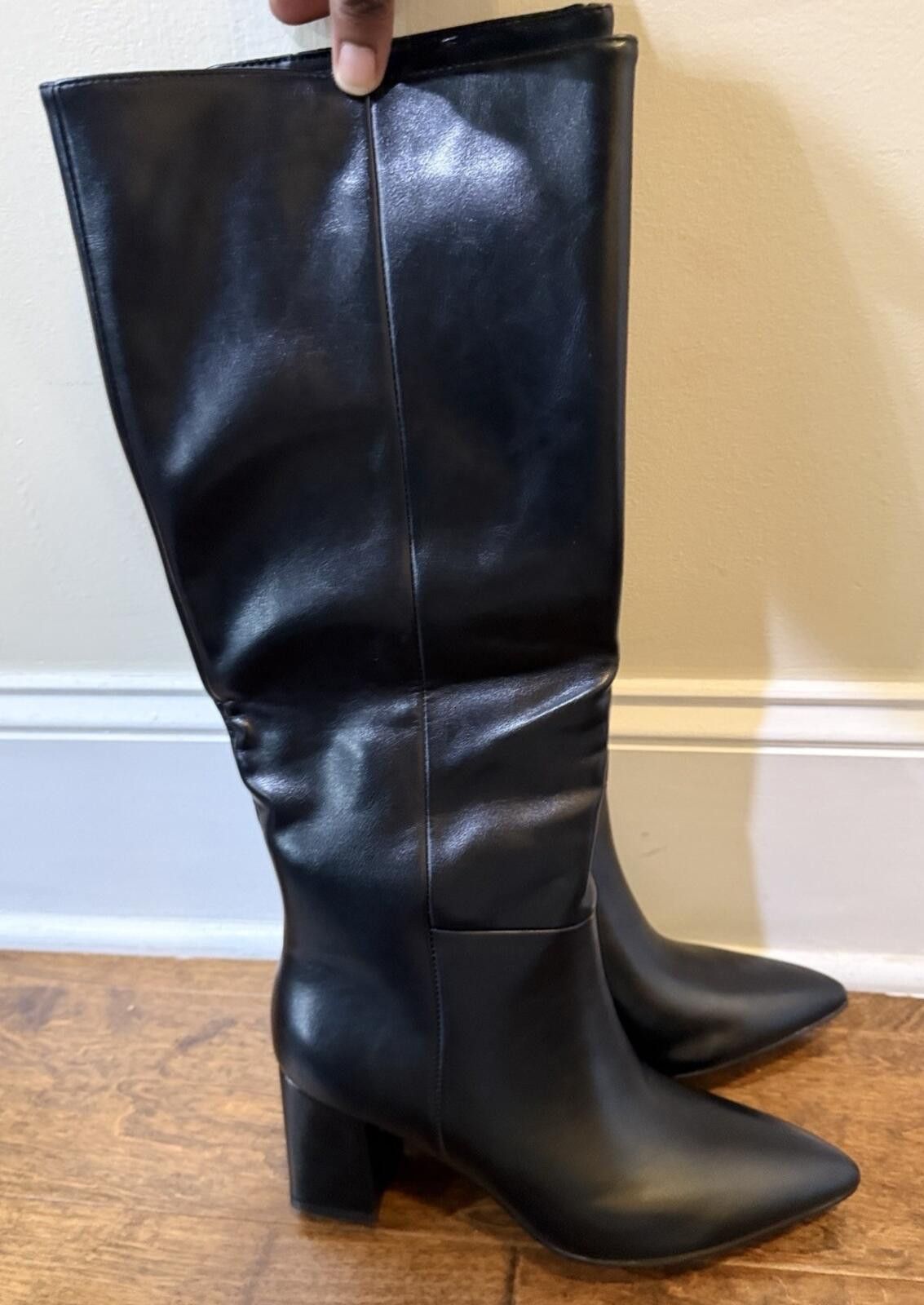 Other Wet Kiss Chunky Block Heel Knee High Pointed Toe Boot Black Size US 8 / IT 38 - 1 Thumbnail