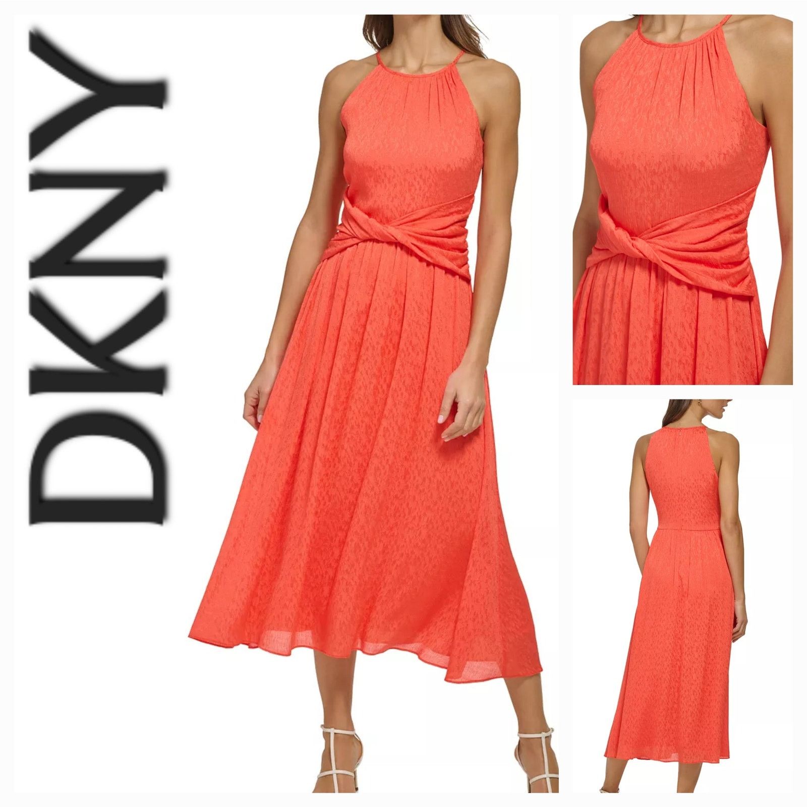 DKNY DKNY Halter Twist Waist Chiffon Midi Dress Tigerlily 8 NWT Size M / US 6-8 / IT 42-44 - 1 Thumbnail