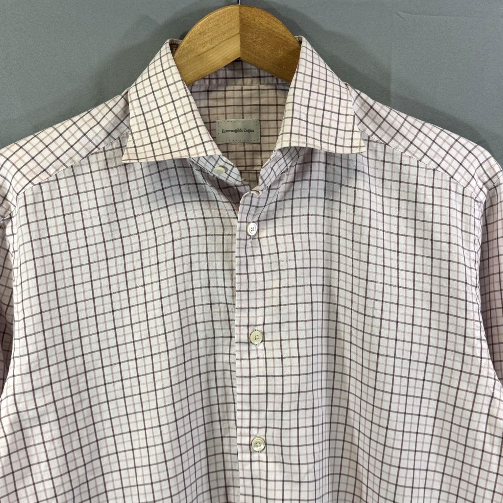 Ermenegildo Zegna Ermenegildo Zegna Shirt Mens 15.5 Medium Pink Purple Plaid Button Up Dress Shirt Size 42R - 3 Thumbnail