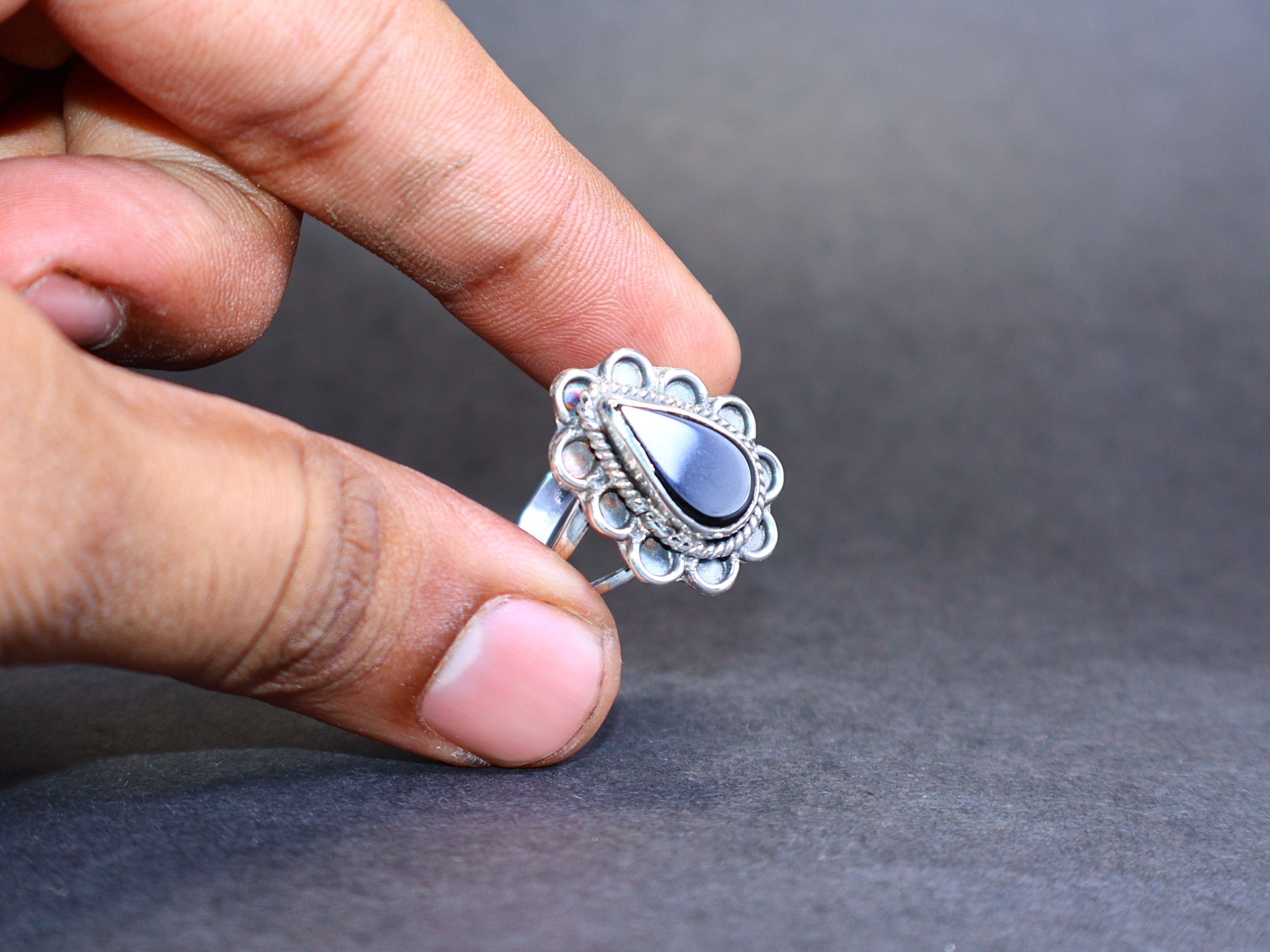 Handmade Natural Black Onyx Ring, 925 Sterling Silver Handmade Ring, Size ONE SIZE - 10 Thumbnail