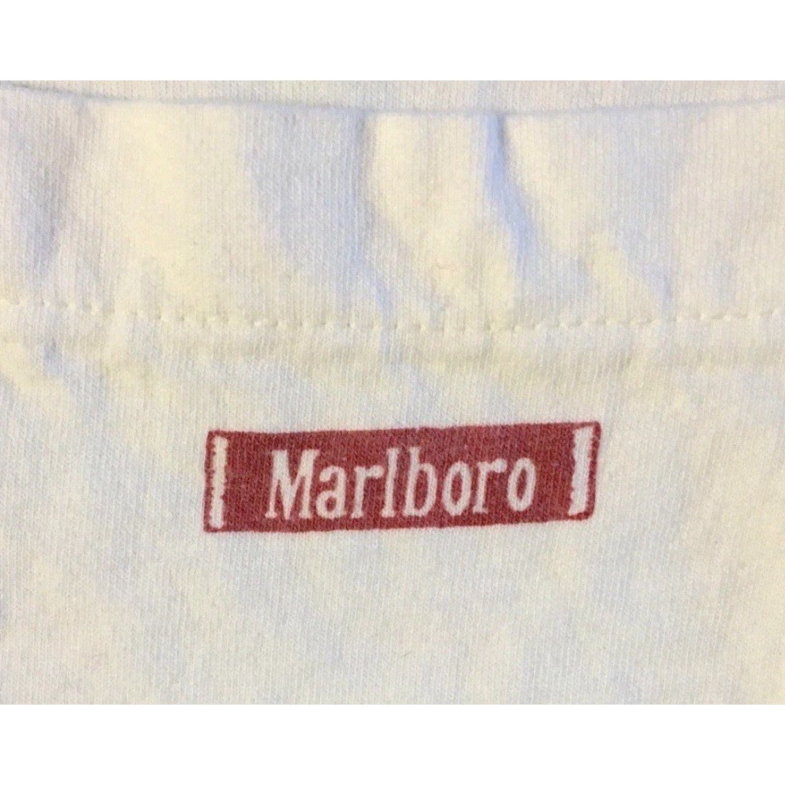 Marlboro VINTAGE Marlboro Shirt XL White 90s Cowboy Rodeo T-Shirt Men Short Sleeve USA 80s Grunge Biker Rock Smoke Retro Camels Single Stitch Size US XL / EU 56 / 4 - 4 Thumbnail