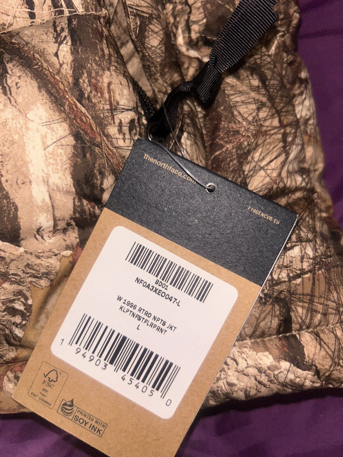 1996 women’s north face kelp forest realtree nuptse jacket