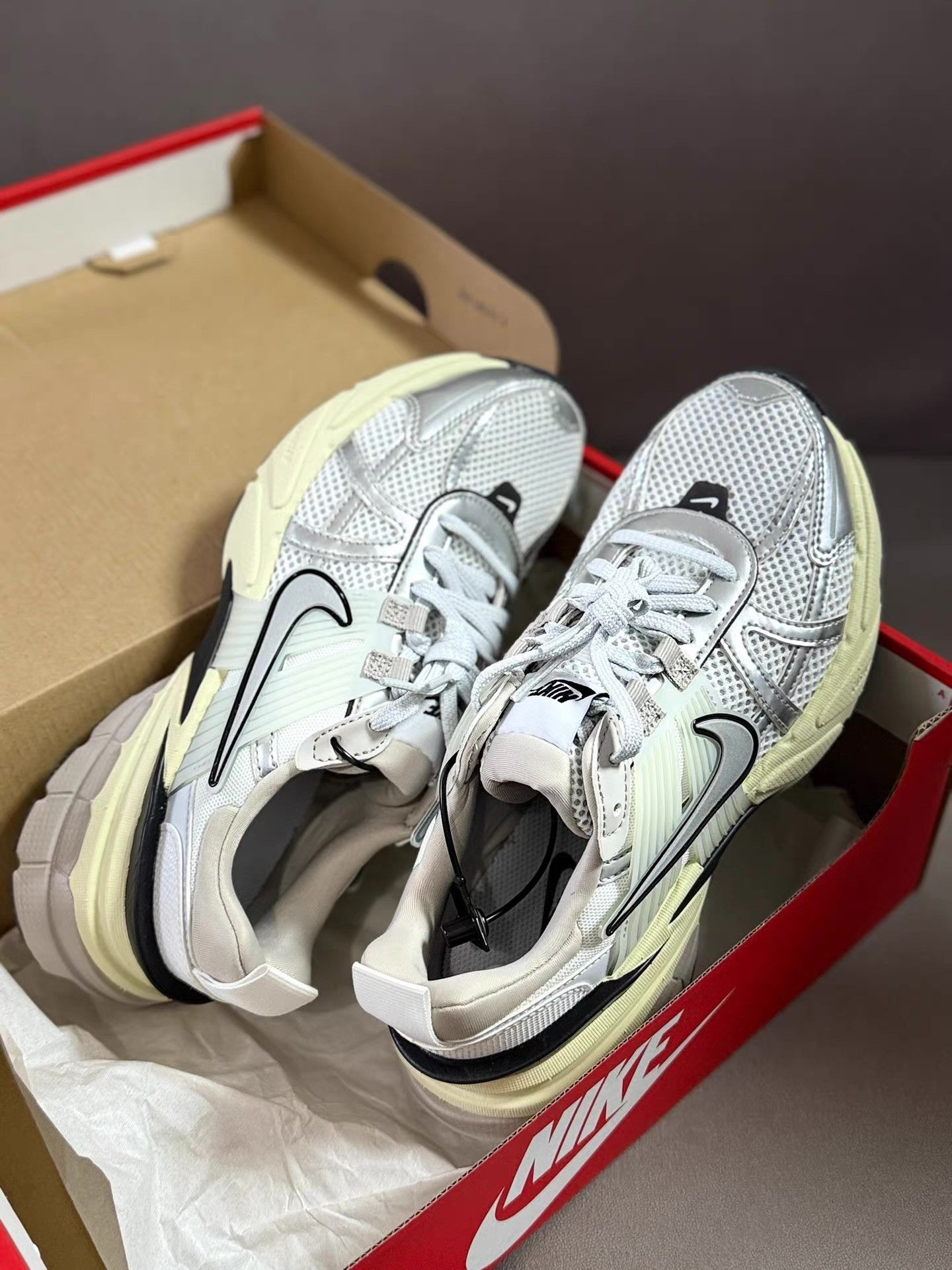 Nike Nike V2K Run silver and white dad sneakers。 Q20 Size US 5 / EU 37 - 1 Thumbnail