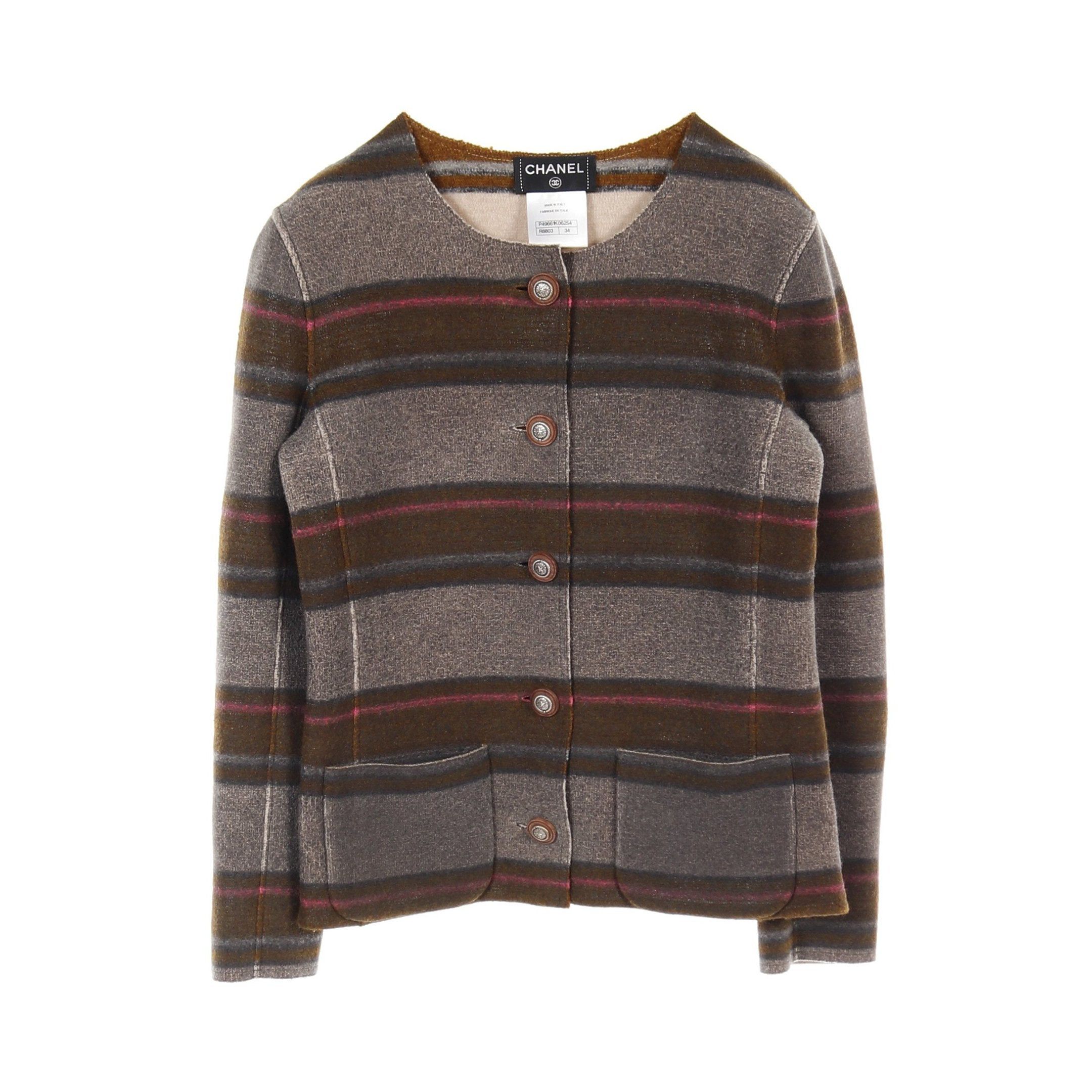 Chanel Chanel Paridalas No-Collar Jacket Crew Neck Cashmere Gray Brown Multicolor Size ONE SIZE - 1 Thumbnail