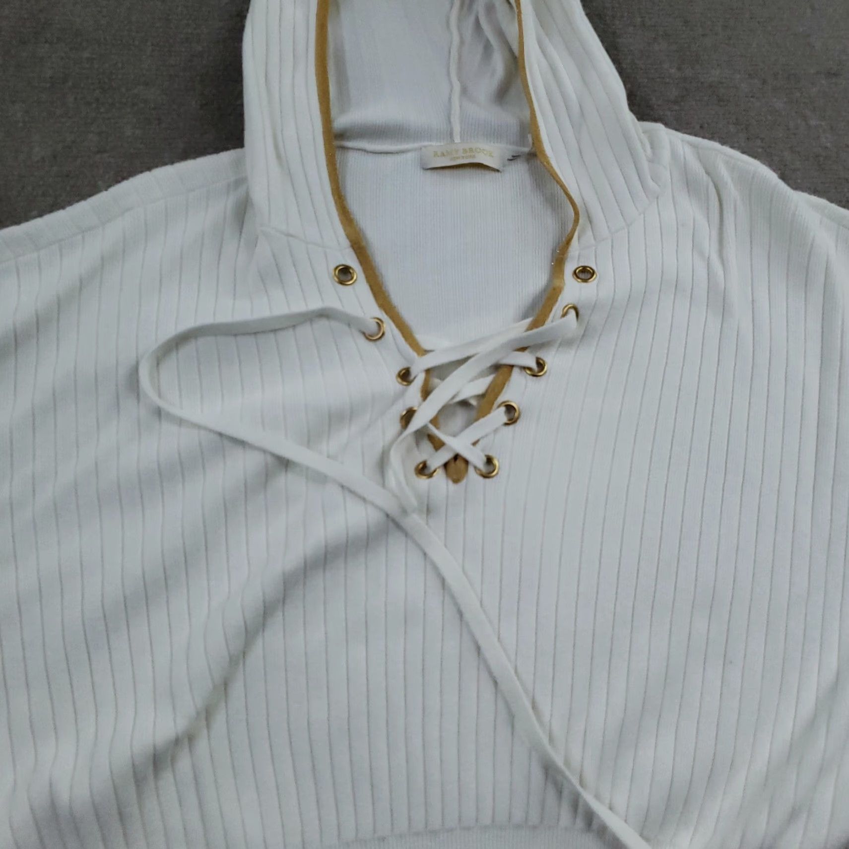 Ramy Brook Ramy Brook Hooded Sweater Womens Medium White Lace Up Ribbed Cropped Top Size M / US 6-8 / IT 42-44 - 7 Thumbnail