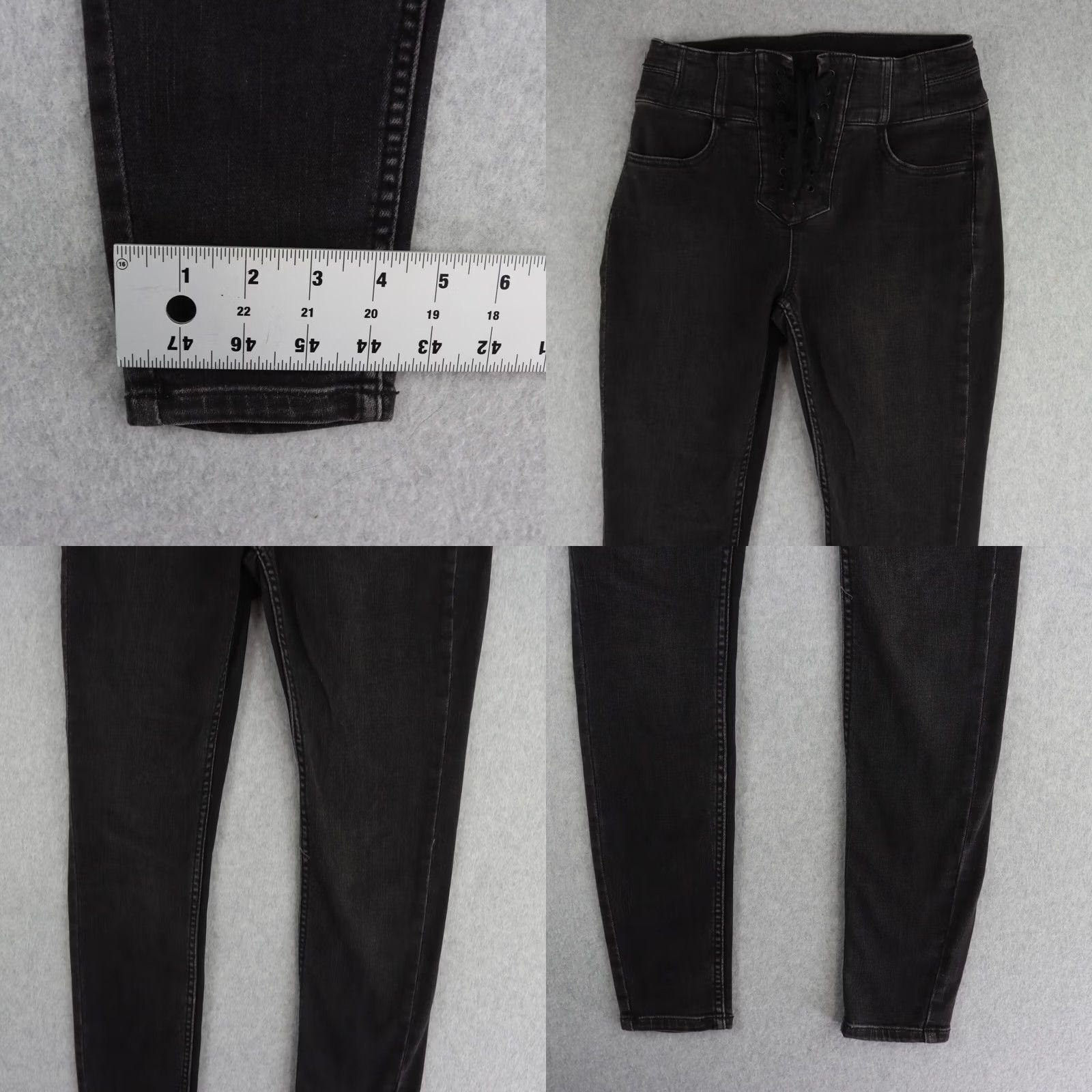 Vintage We The Free Jeans Womens Size 25 Black Skinny High Rise Lace Up Curvy Lovers Knot Size 42" / US 20 - 8 Thumbnail