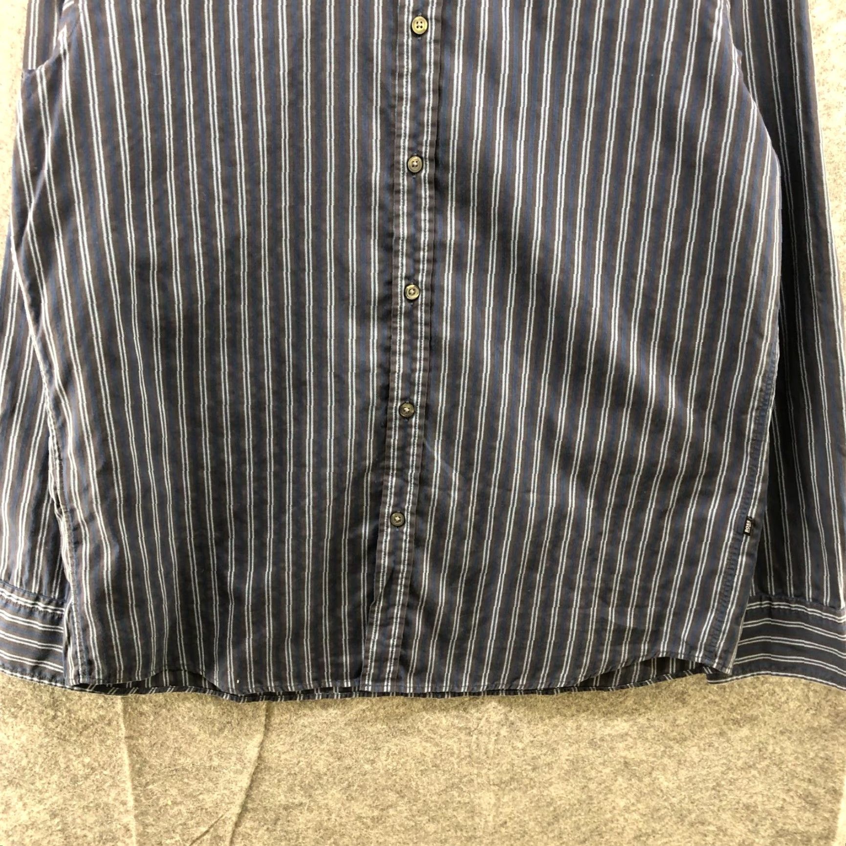 Hugo Boss VINTAGE Hugo Boss Lucas Dress Shirt Mens XL Blue Gray Striped Cotton Long Sleeve Business Formal Workwear Size 46R - 4 Thumbnail