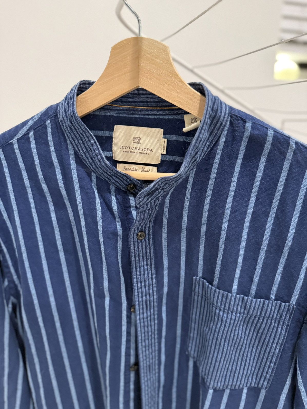Scotch & Soda Scotch & Soda Striped Band Collar Shirt – Blue (XL) Size US XL / EU 56 / 4 - 5 Thumbnail