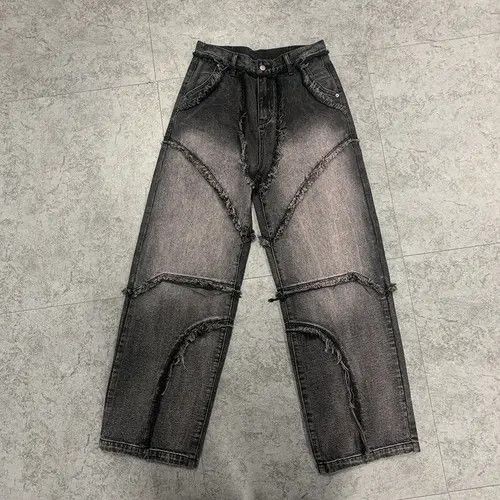 VIBE Edged Frayed Straight Leg Jeans - Mid-Rise, Cotton Denim Size US 33 - 3 Thumbnail