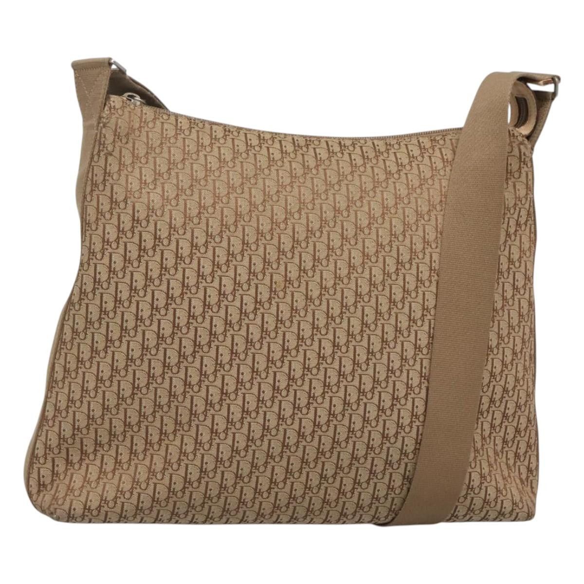 DIOR Trotter Canvas Shoulder Bag Beige Gold