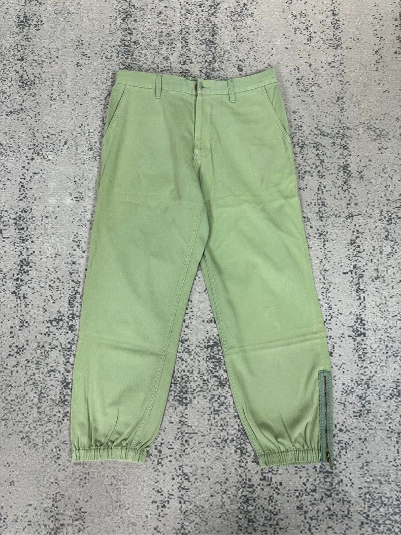 Gucci Grass green back harp embroidery zipper casual pants