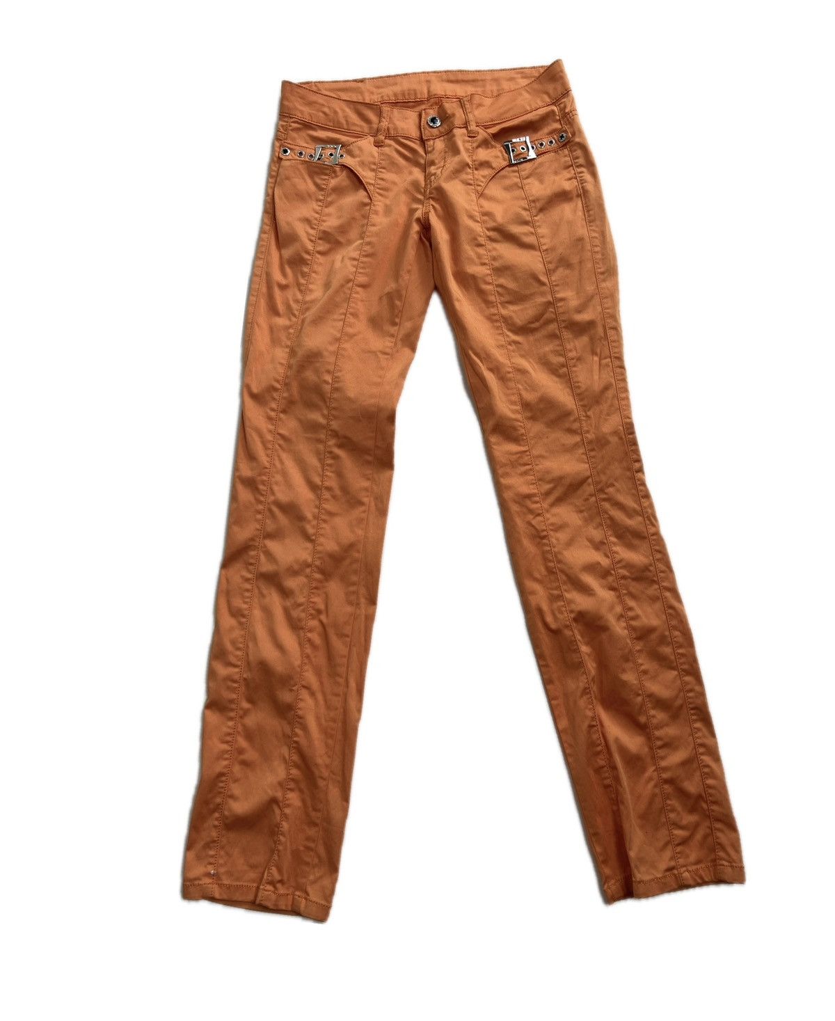 Vintage Orange rock pants D&G style logo rhinestone buckle details Size 30" / US 8 / IT 44 - 2 Thumbnail