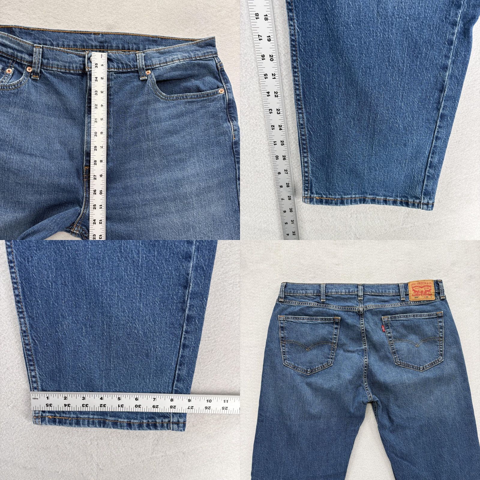 Levi's Levis 505 Jeans Mens 40x30 Blue Medium Wash Regular Straight Stretch Denim Pants Jeans Size US 40 / EU 56 - 8 Thumbnail