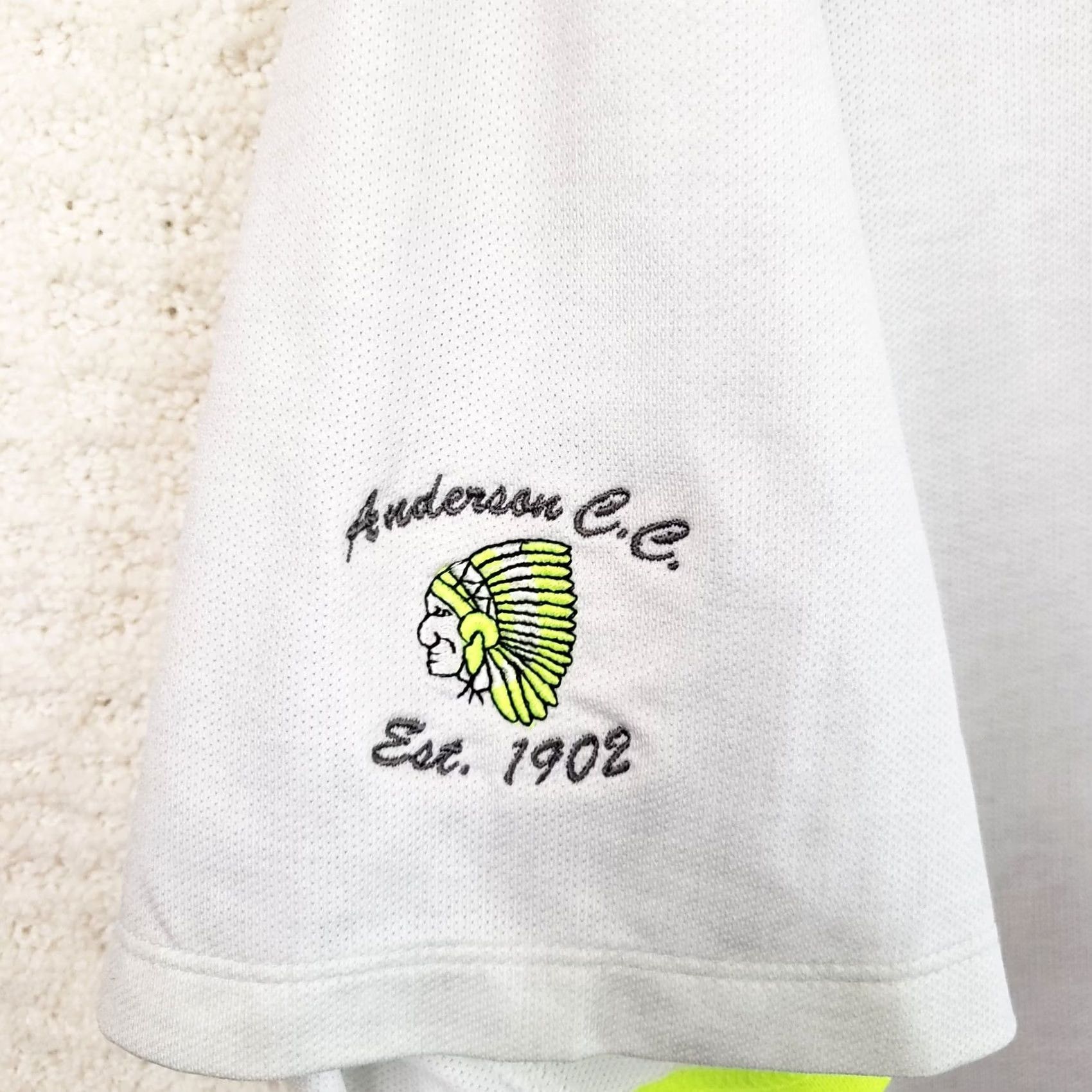 Nike Nike Golf Tour Performance Dri-Fit Polo Shirt Mens XL White Hi-Vis Striped Collared Short Sleeve 1902 C.C. Nike Golf Size US XL / EU 56 / 4 - 7 Thumbnail