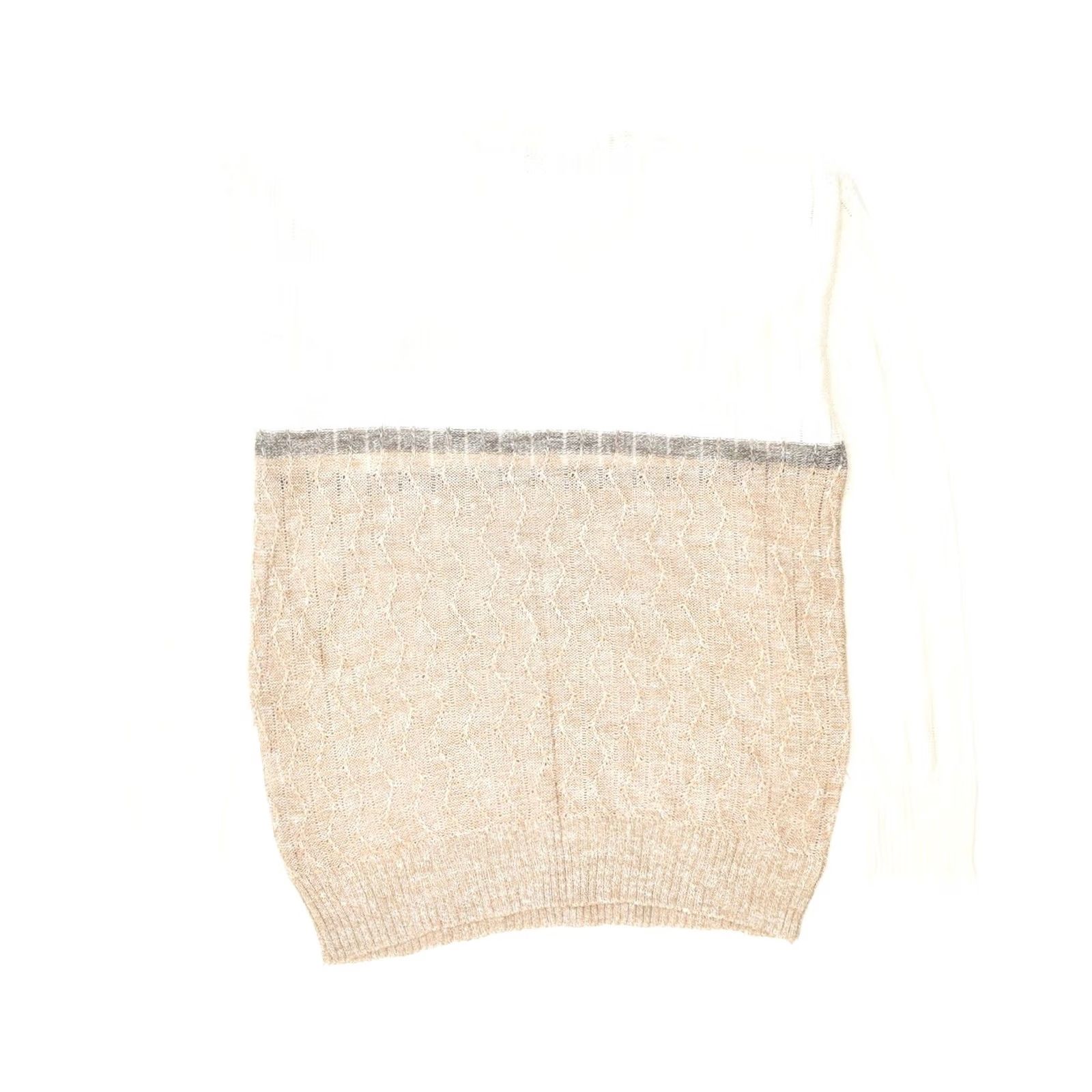 Vintage VINTAGE NUVITA Womens Jumper Sweater Large UK 16 Beige Colourblock Linen Crew Neck Size L / US 10 / IT 46 - 2 Thumbnail