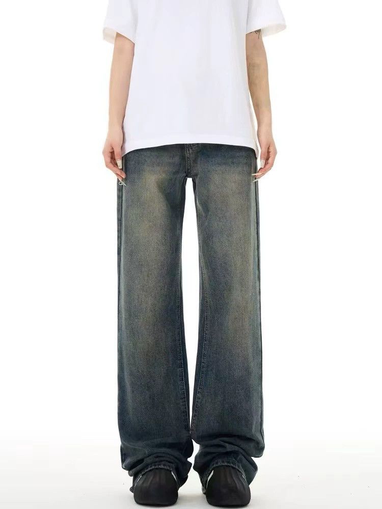 Vintage Retro men's washed distressed high waist loose flared jeans Size US 32 / EU 48 - 4 Thumbnail