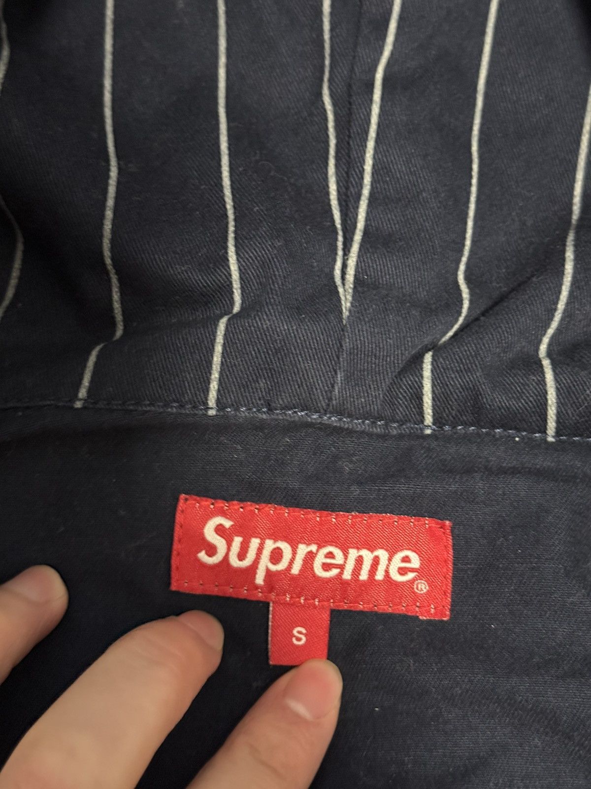 Supreme SUPREME 13AW Pinstripe Twill Parka Hoodie Jacket Navy Size US S / EU 44-46 / 1 - 4 Thumbnail