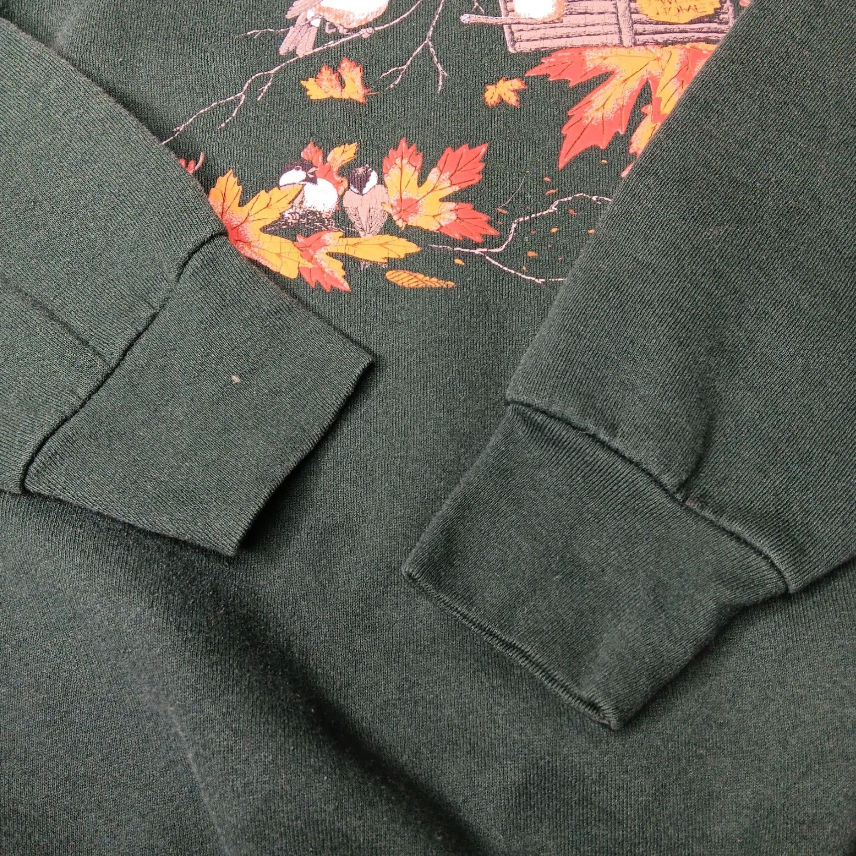 Fruit Of The Loom VINTAGE Fruit of the Loom Sweatshirt Nature Green Crew Neck Long Sleeve Pullover Women L Fall Cotton Polyester Knit Birds Tree Leaves Sweatshirt Size L / US 10 / IT 46 - 4 Thumbnail