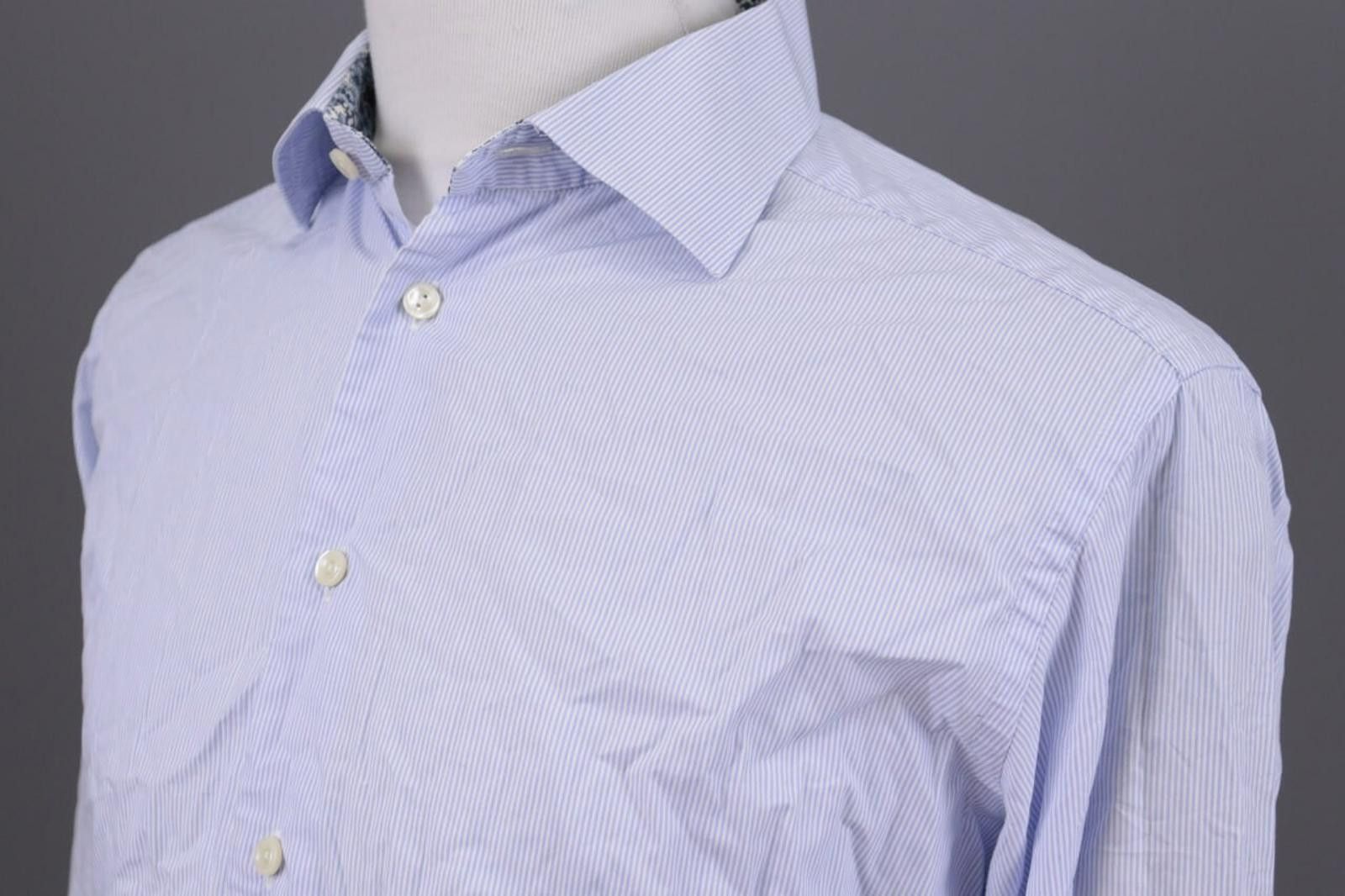 Eton Eton Slim Blue Pinstripe Floral Shirt Size 41 / 16 Size US M / EU 48-50 / 2 - 8 Thumbnail