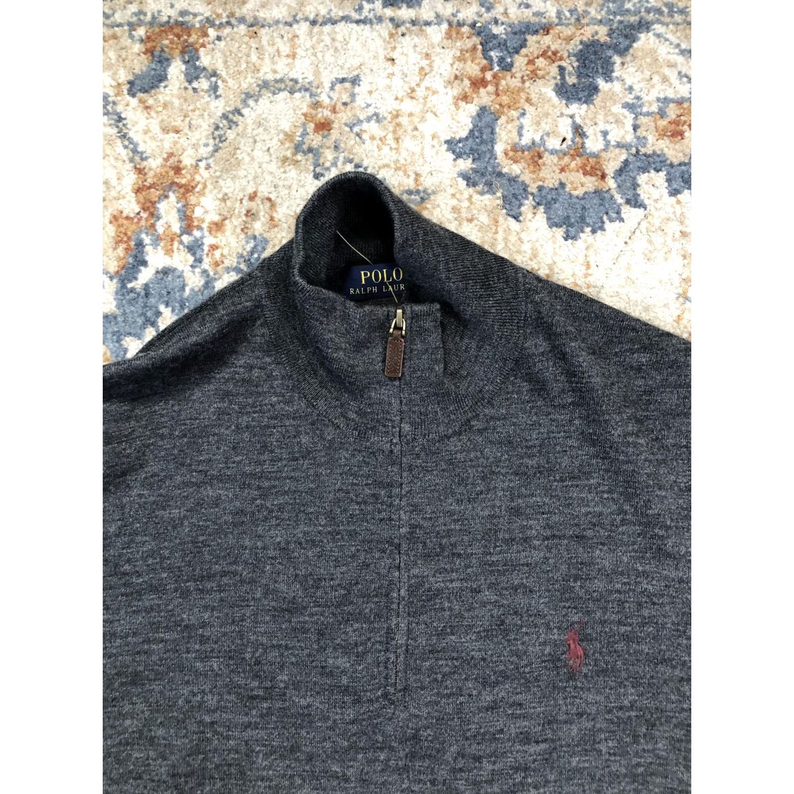Polo Ralph Lauren Polo Ralph Lauren Sweater Mens Large Gray 100% Merino Wool 1/4 Zip Mock Neck Pullover Knit Tight-Knit Logo Casual Winter Size US L / EU 52-54 / 3 - 2 Thumbnail